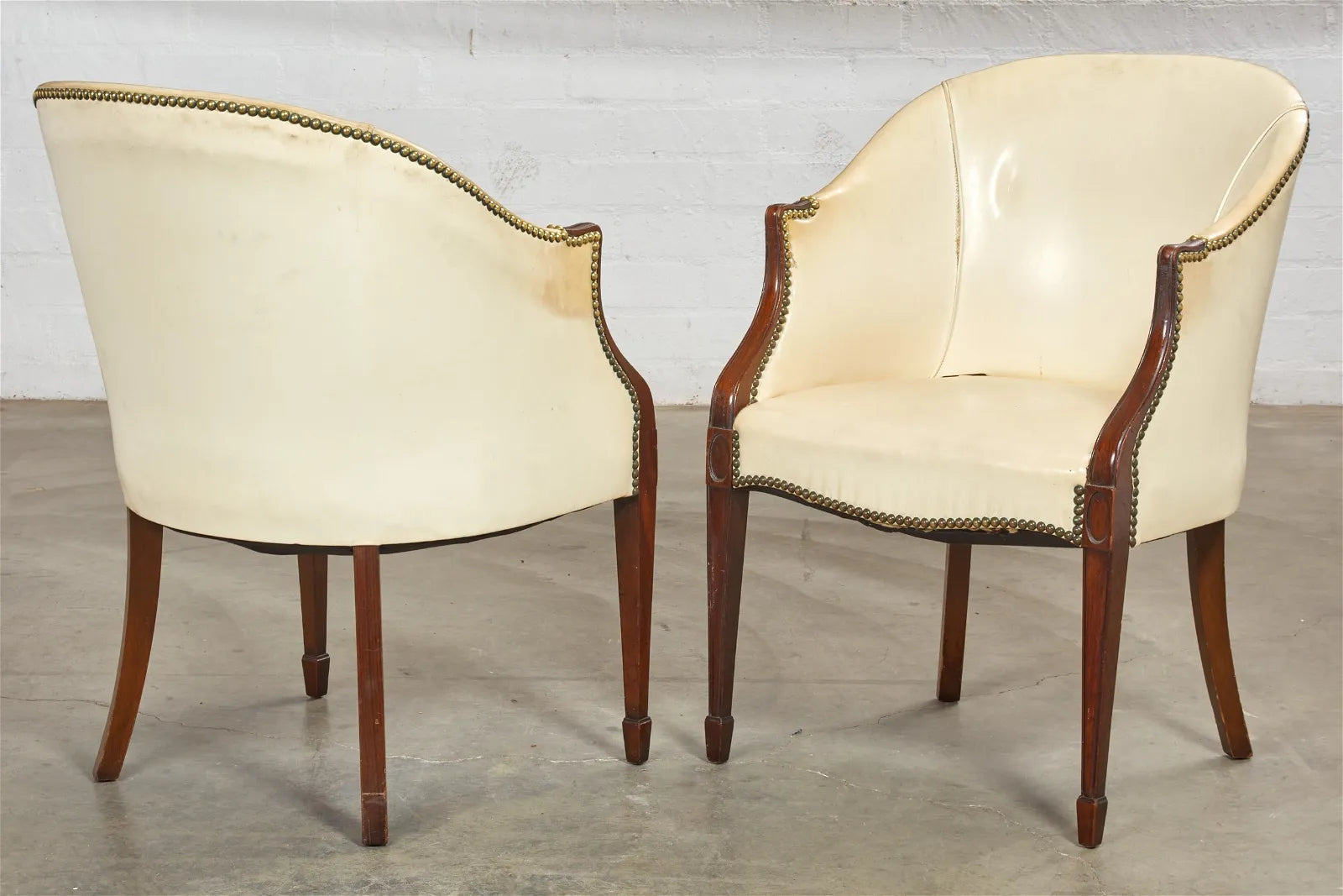 AF2-303: Antique Set of 4 Early 20th C Mahogany Hepplewhite Bergeres