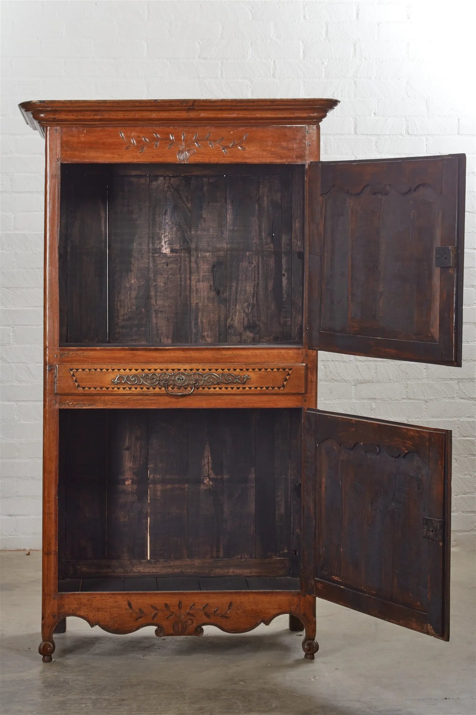 AF3-030: Antique Late 18th Century Single Door French Provincial Fruit Wood Bonnetiere