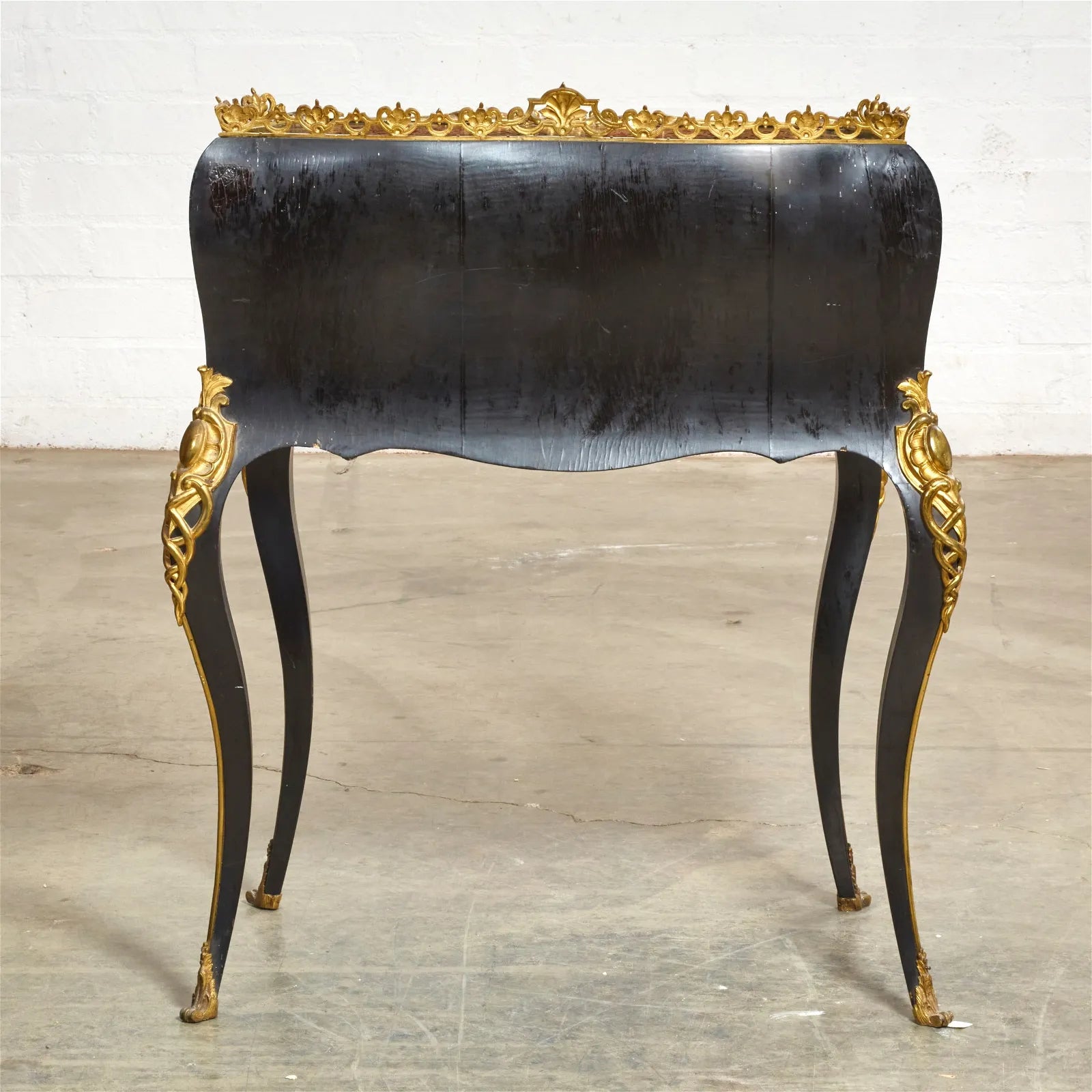 AF5-040: Antique Late 19th C Louis XV Style Gilt Bronze Mounted W/ Boulle Marquetry & Ebonized Bureau En Pente