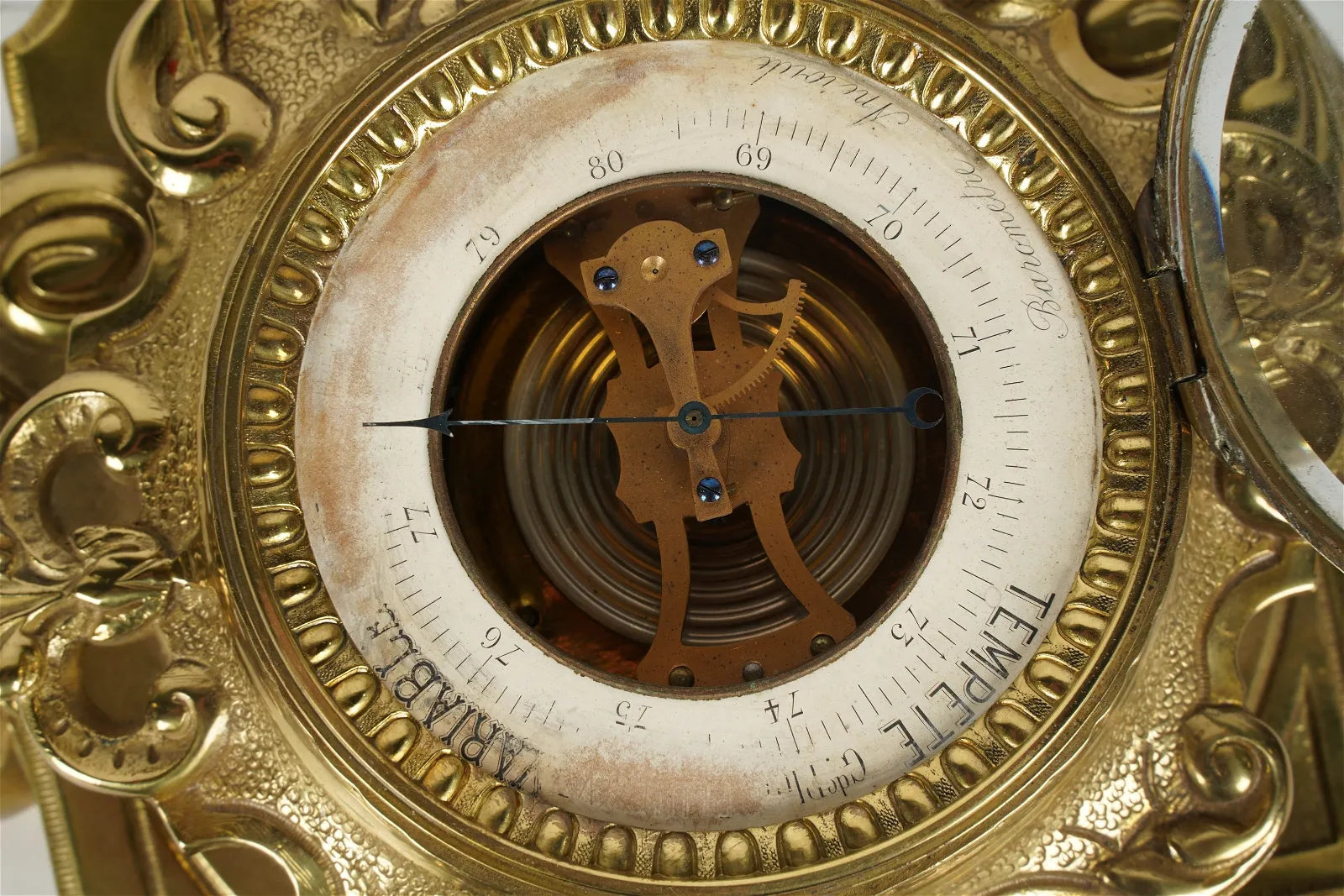 TK5-105: Early 19TH CENTURY FRENCH BRASS ANEROID WALL BAROMETER