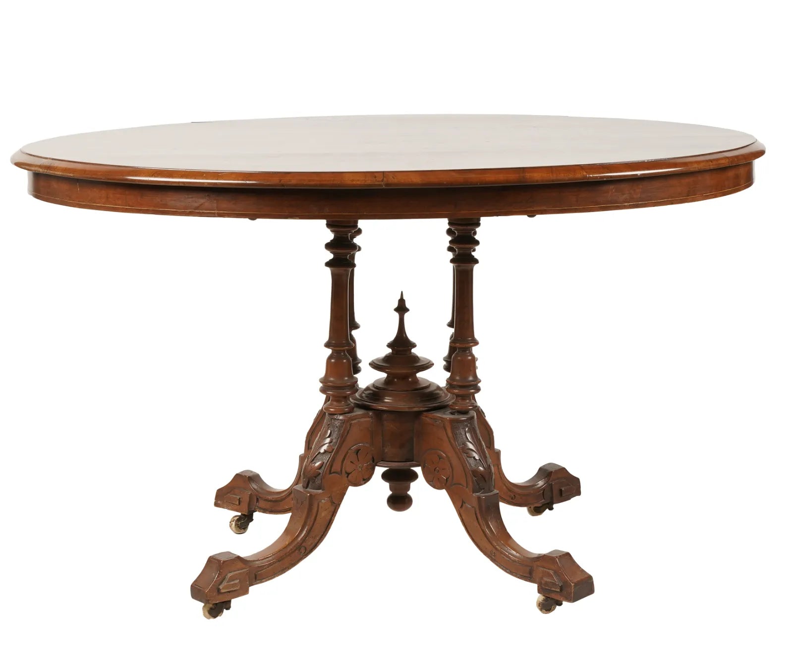 AF1-087:  ANTIQUE MID TO LATE 19TH CENTURY ENGLISH VICTORIAN BURL WALNUT TILT-TOP CENTER TABLE