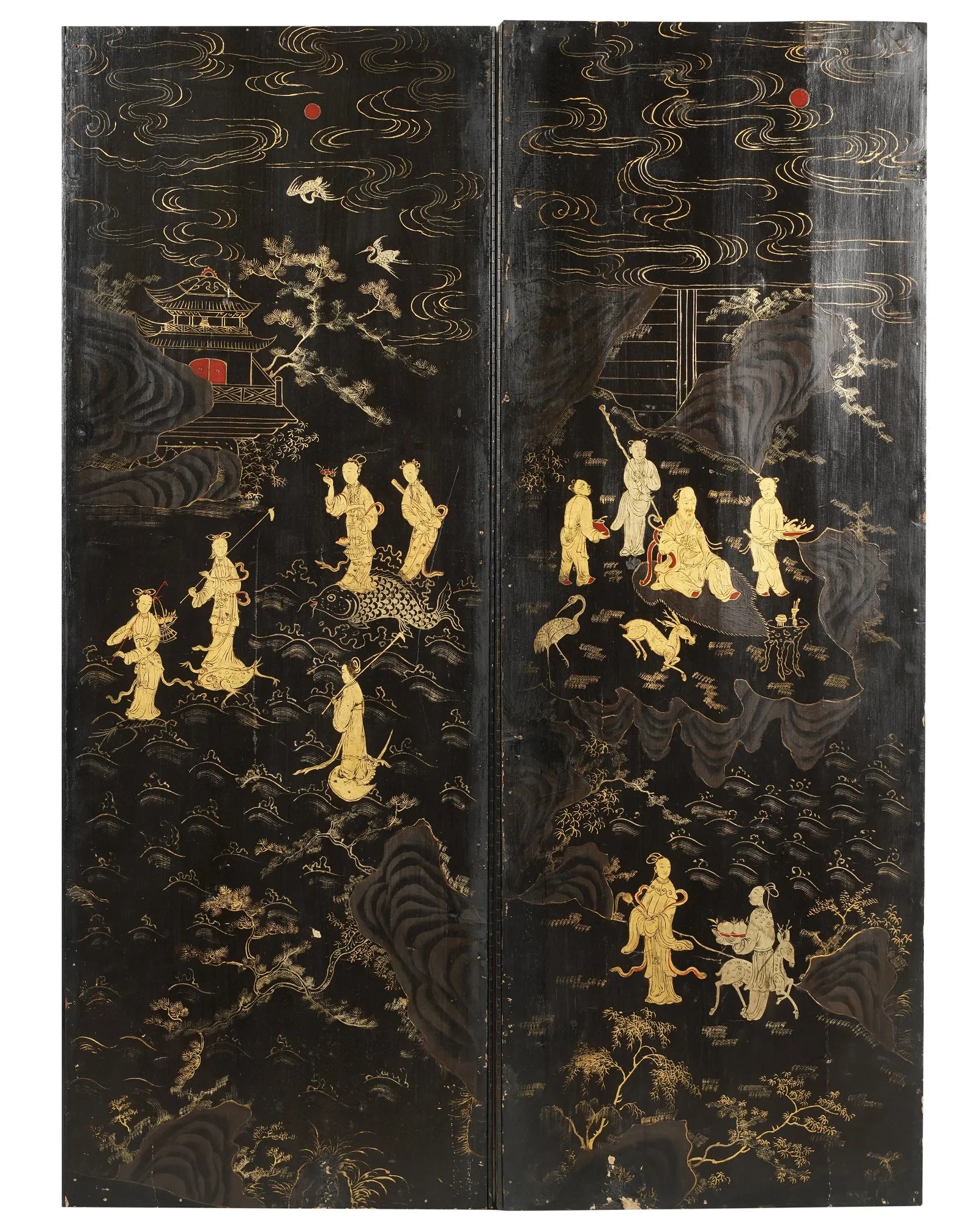 AF7-010: Antique Late 19th Century Chinese 2 Panel Chinoiserie Screen With Figures