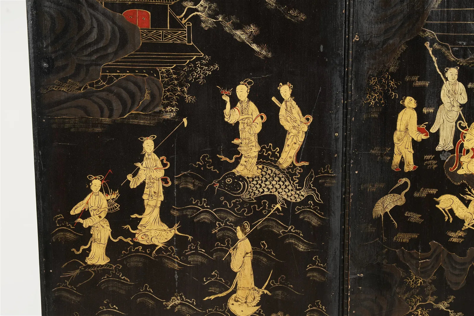 AF7-010: Antique Late 19th Century Chinese 2 Panel Chinoiserie Screen With Figures