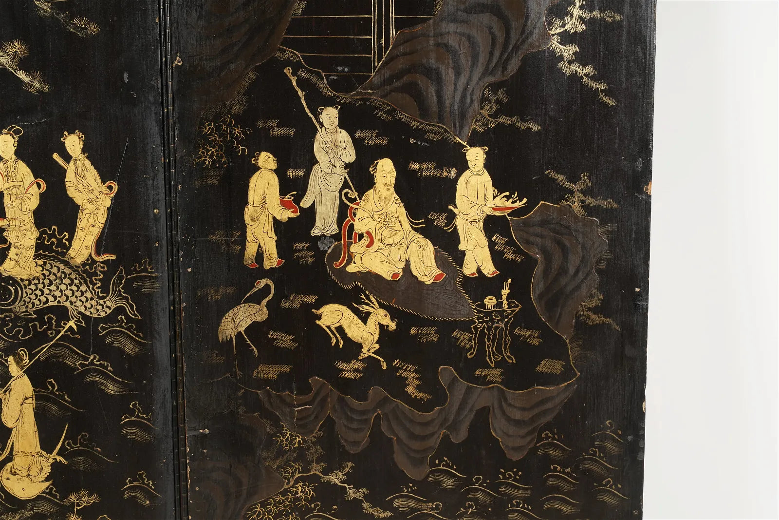 AF7-010: Antique Late 19th Century Chinese 2 Panel Chinoiserie Screen With Figures