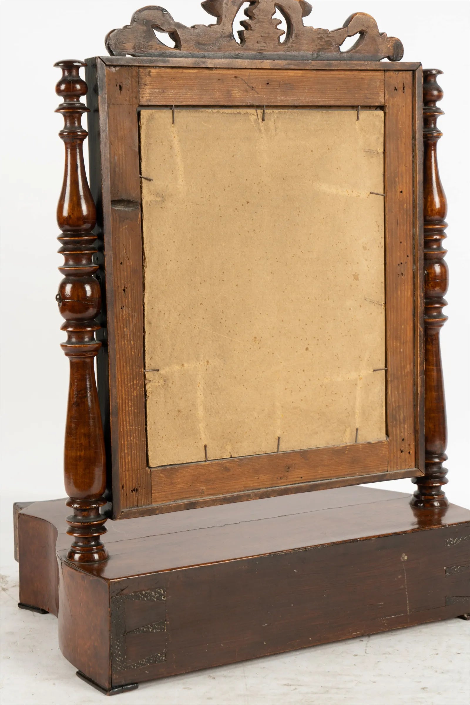 AF7-020: ANTIQUE EARLY 19TH CENTURY AMERICAN FEDERAL BURL WALNUT SHAVING MIRROR & STAND