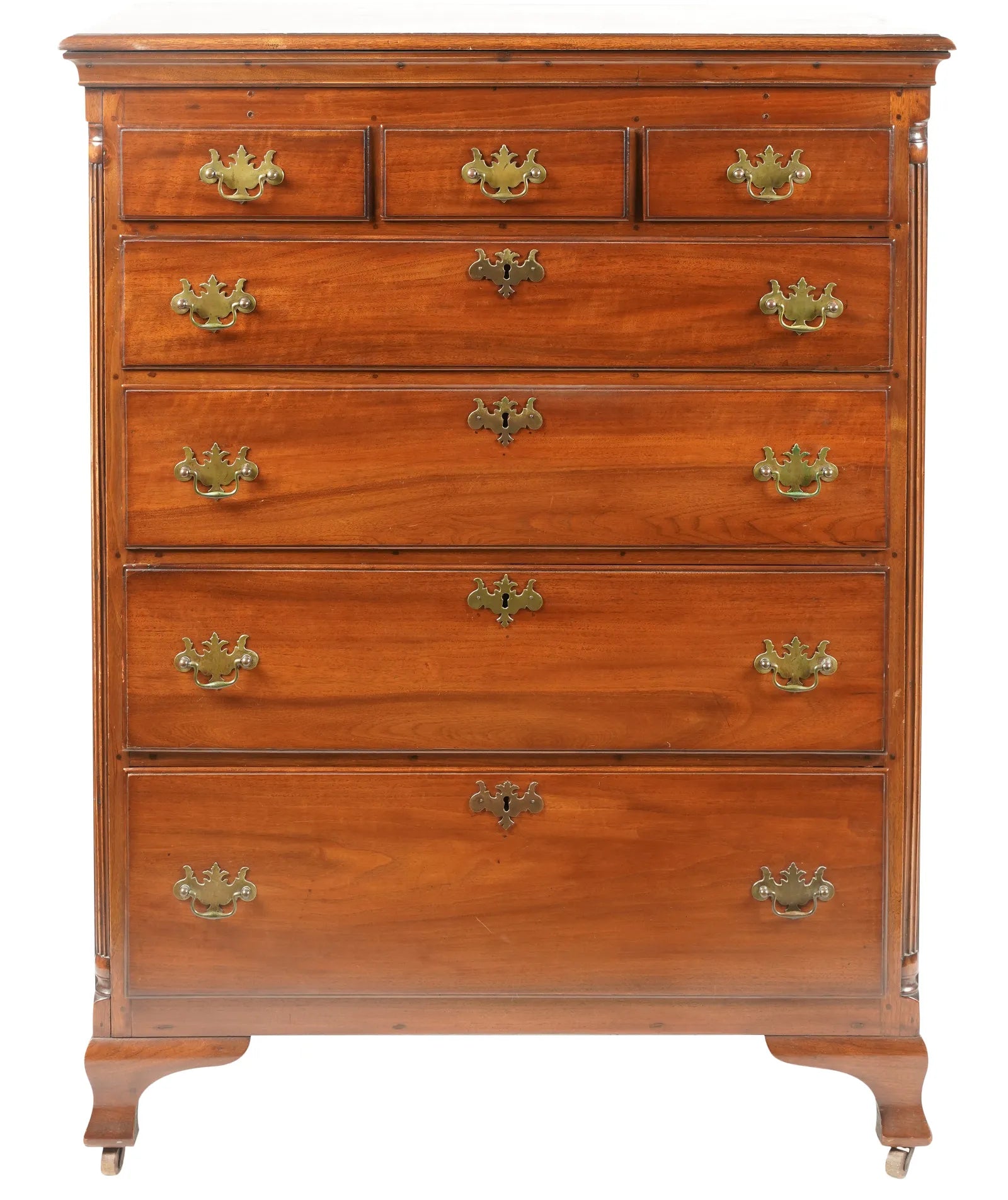 AF4-060: Antique Early to Mid 19th C American Bench Made Mahogany Tall Chest of Drawers