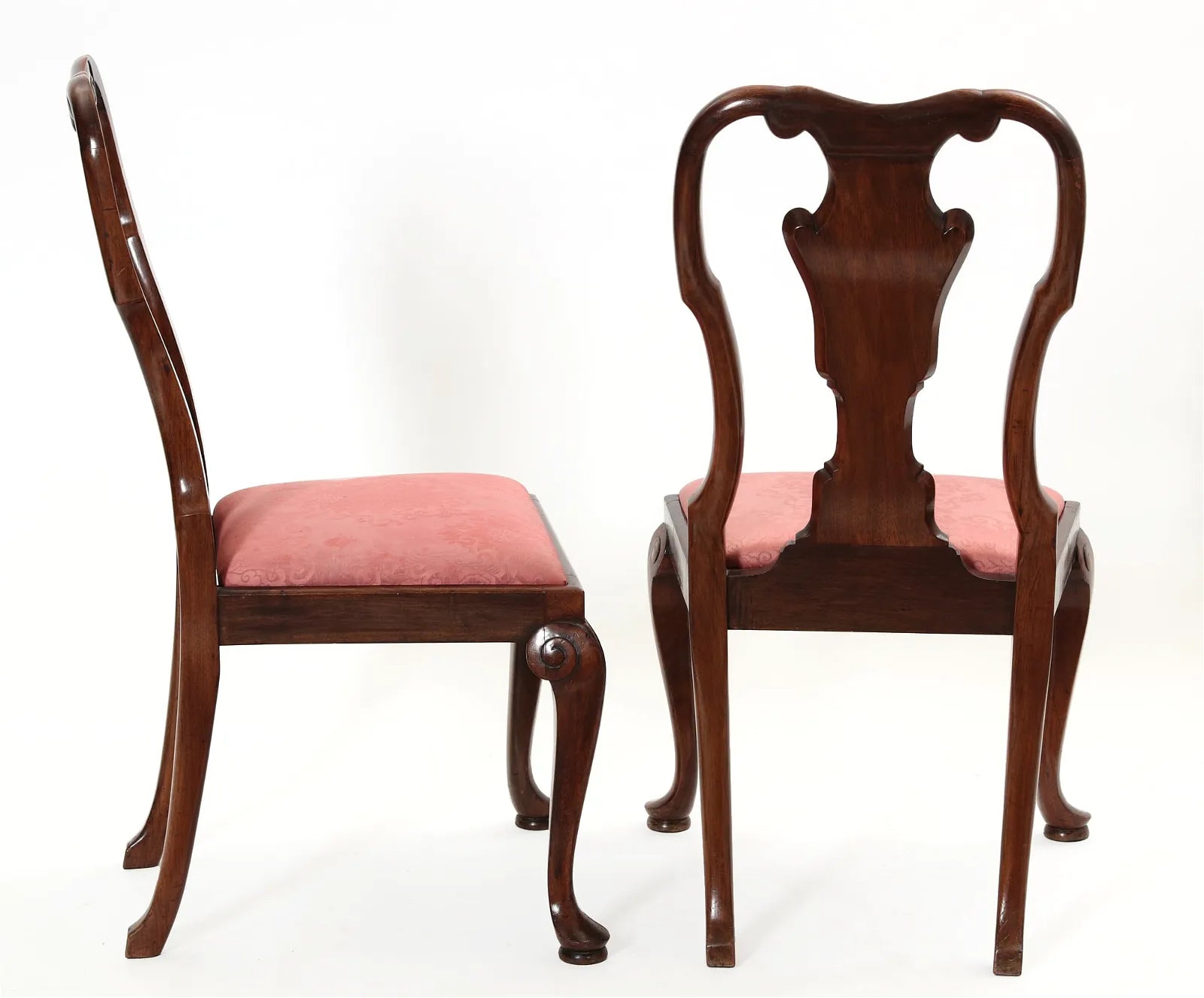 AF2-271: Antique Set of 6 Late 19th Century English Waring & Gallows Queen Anne Style Walnut & Burl Walnut Dining Chairs