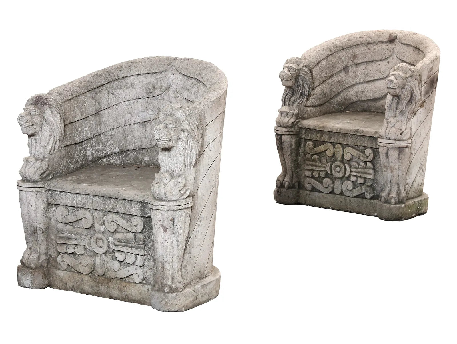 AA4-004: Pair of Elizabethan Style Carved Limestone Garden Seats