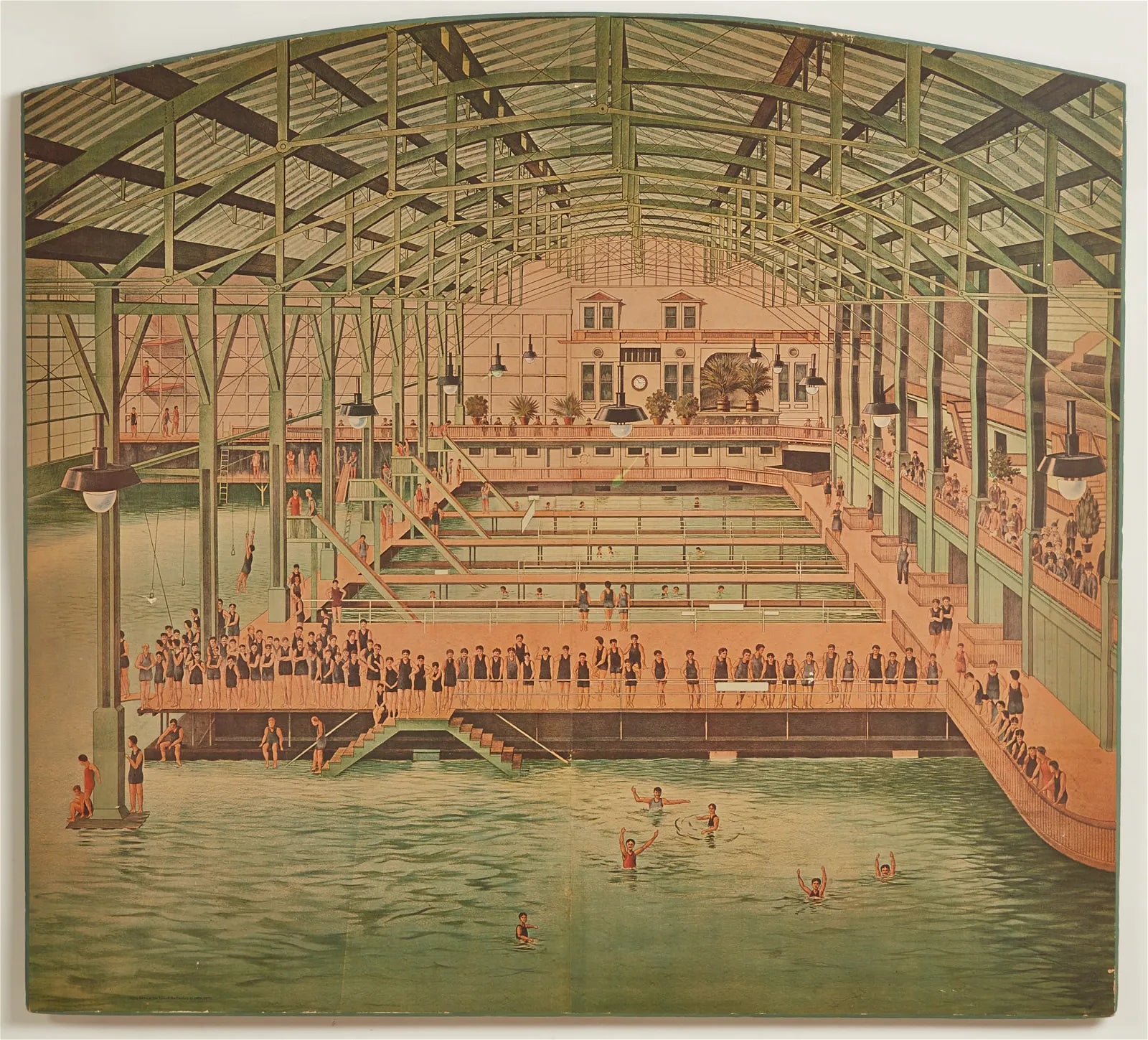 AW8-005: Circa 1970 Lithograph Laid to Board - The Sutro Baths at the turn of the 20th Century