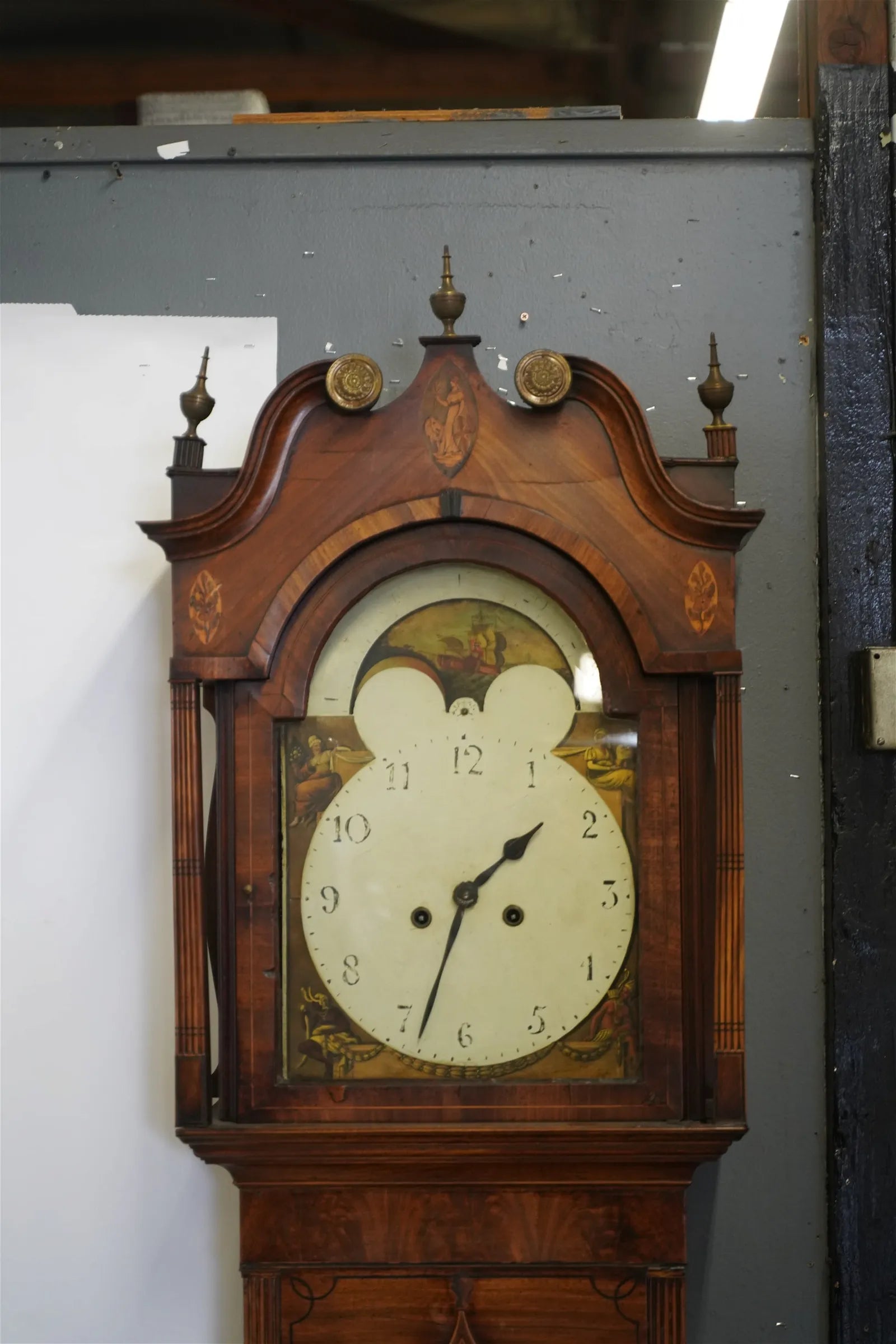 TK1-041: Late 18th Century English Gothic Style Mahogany Tall Case Clock
