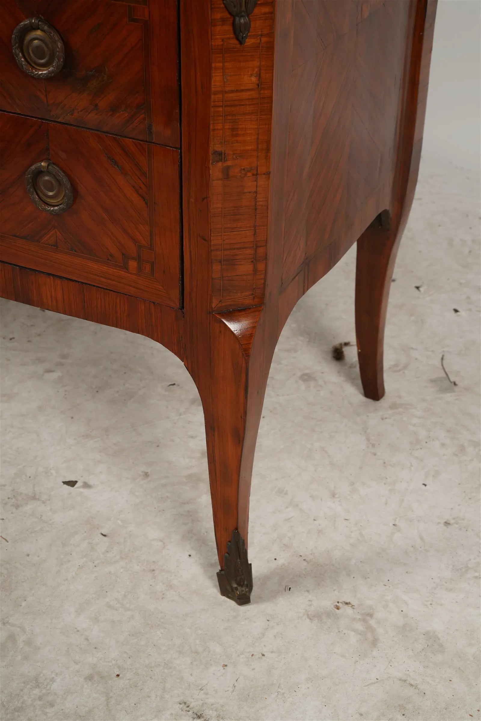 AF4-103: Antique Late 18th Century French Louis XV Parquetry Commode With Breche D'Alep Marble Top