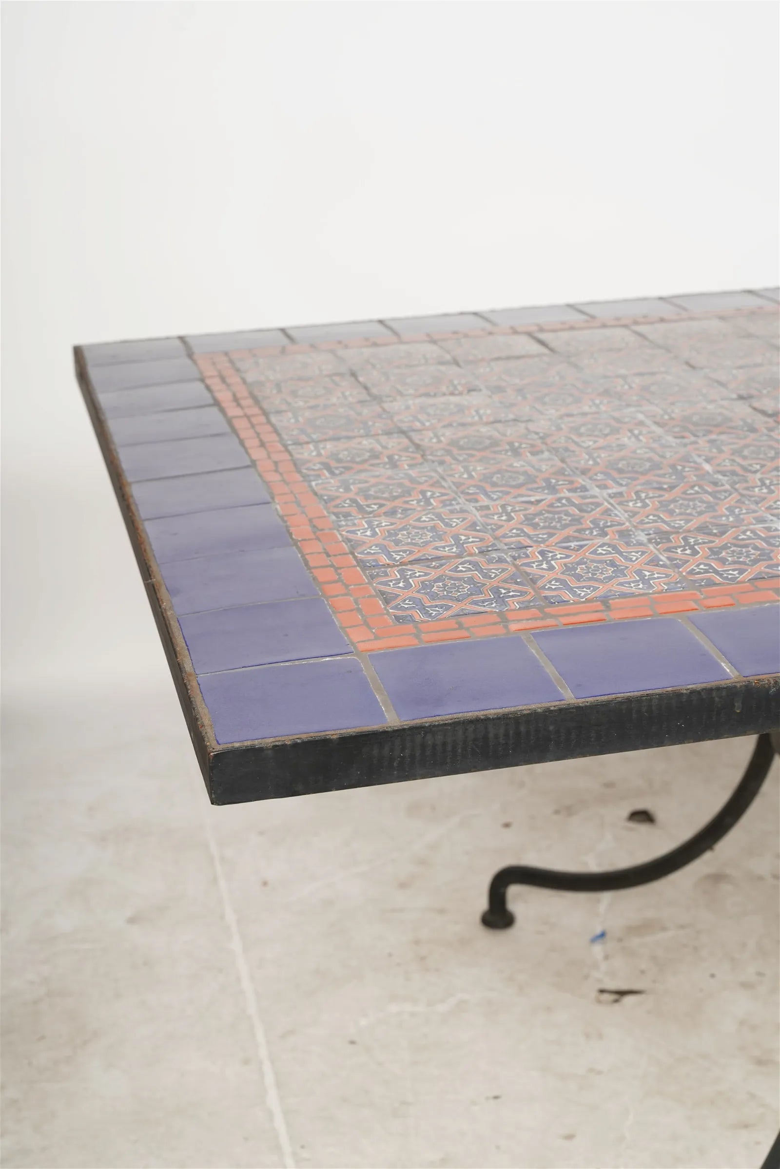 AF1-374:  Antique Late 20th Century Iron & Tile Dining Tile Featuring Hand Made Tunisian Tiles