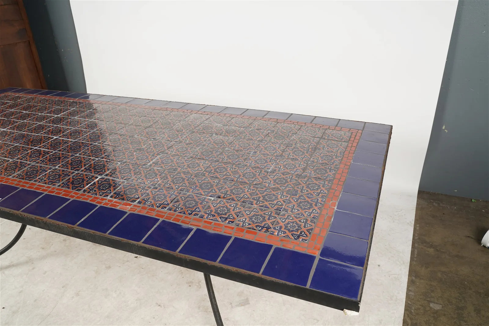 AF1-374:  Antique Late 20th Century Iron & Tile Dining Tile Featuring Hand Made Tunisian Tiles