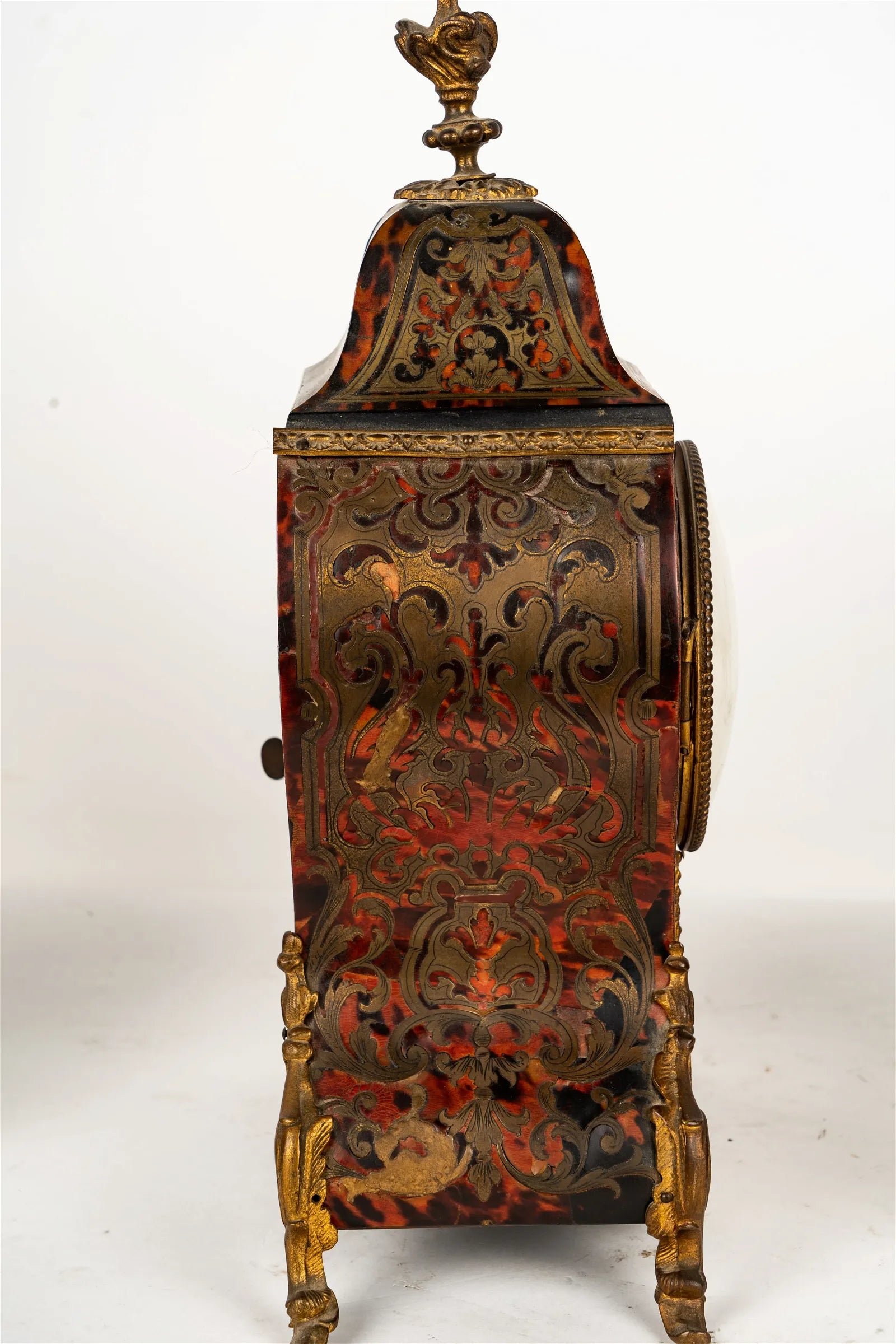 TK2-040: Early19th Century French Louis XV Style Mantle Clock With Boulle Inlay Case