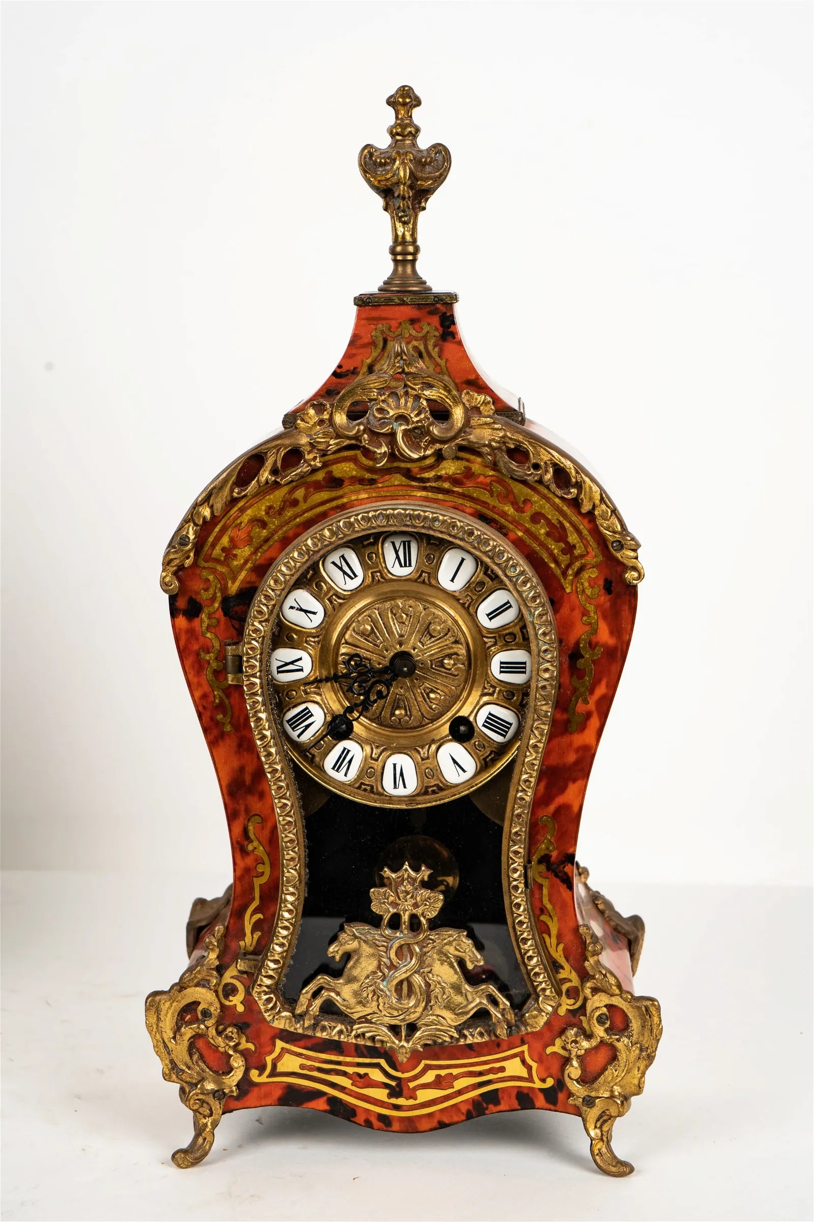 TK2-050: Early19th Century French Louis XV Style Mantle Clock With Boulle Inlay Case