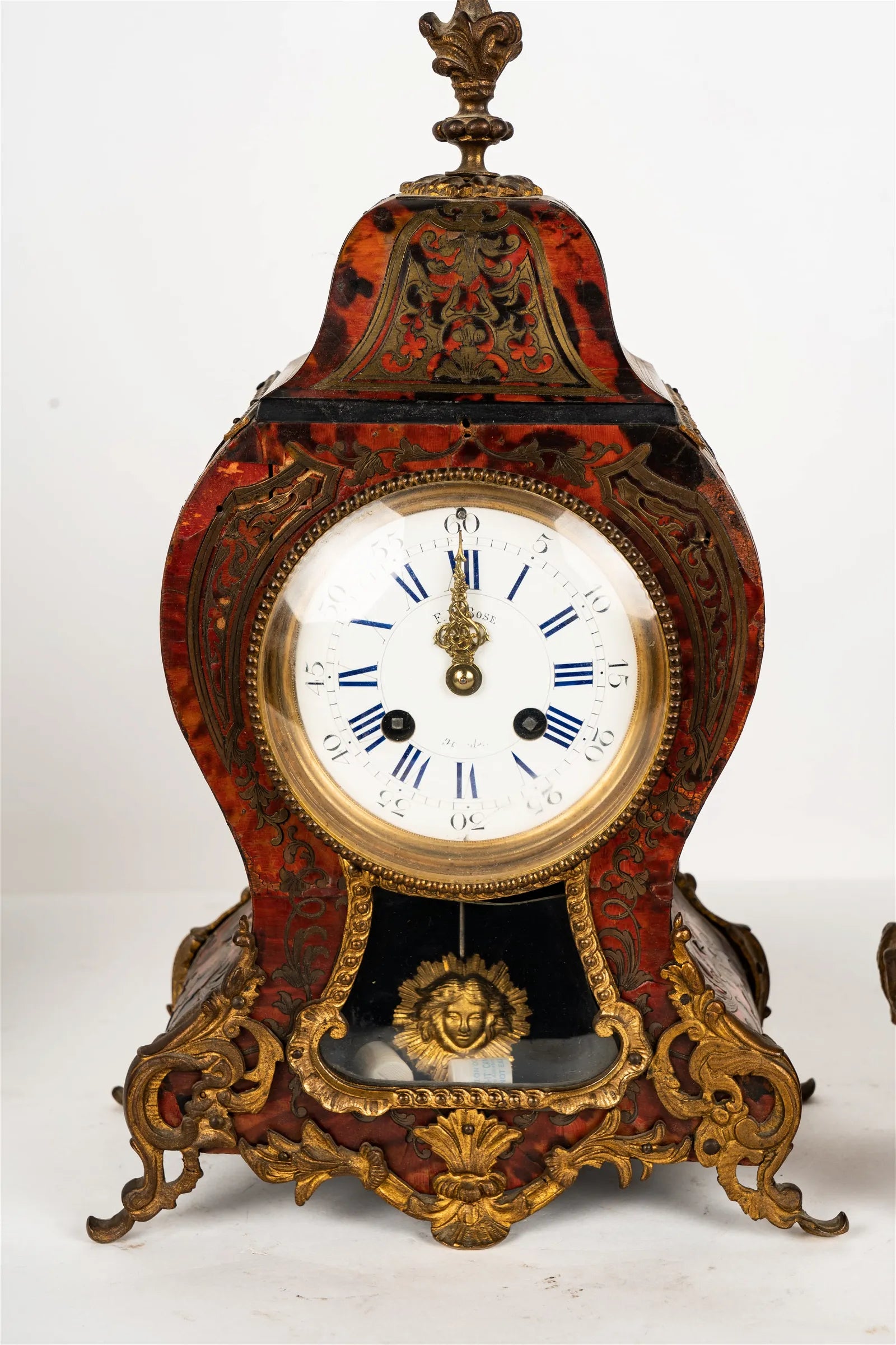 TK2-040: Early19th Century French Louis XV Style Mantle Clock With Boulle Inlay Case