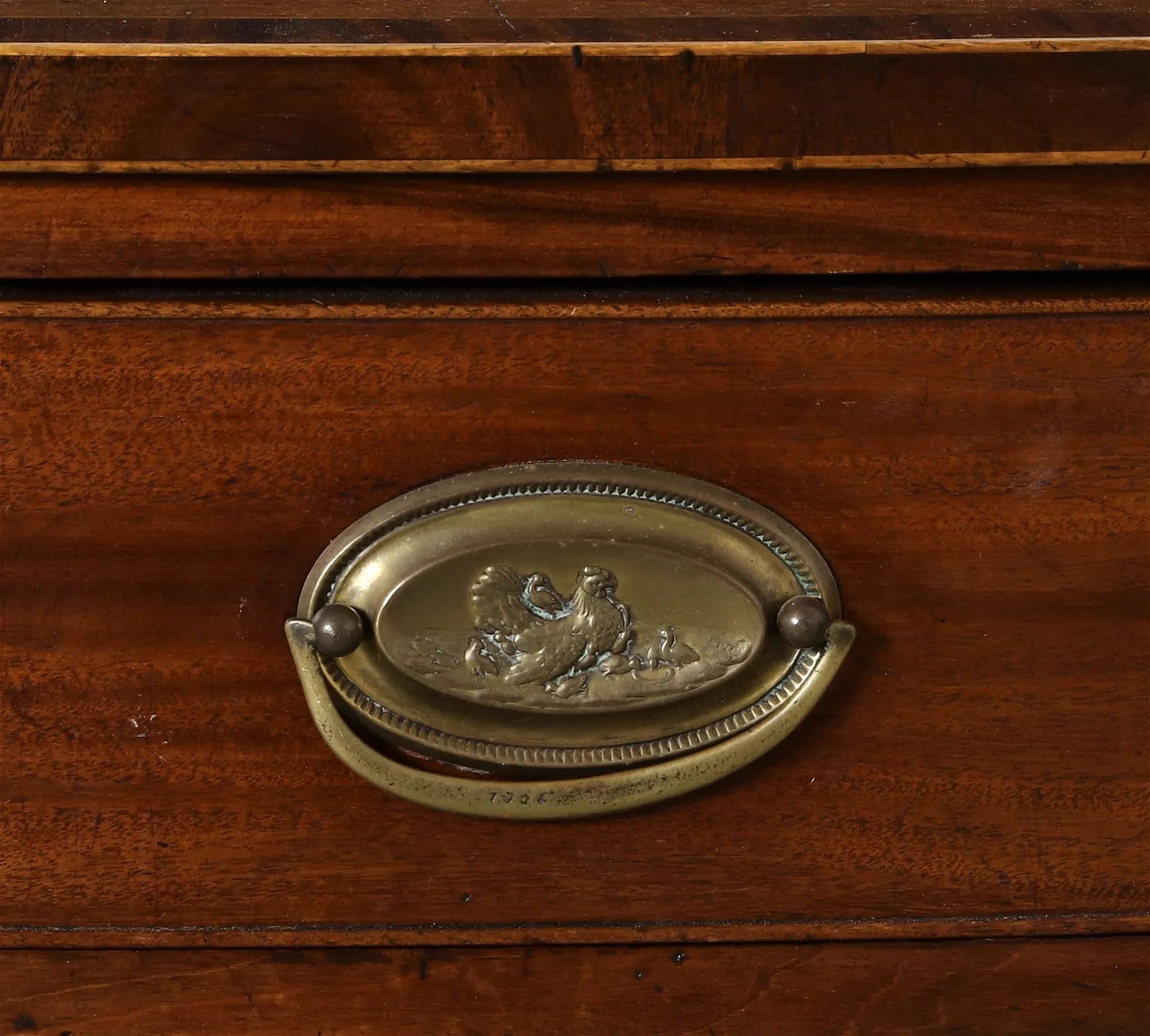 AF4-006: Antique Early 19th Century English Regency Mahogany Bowfront Chest of Drawers With Original Hardware