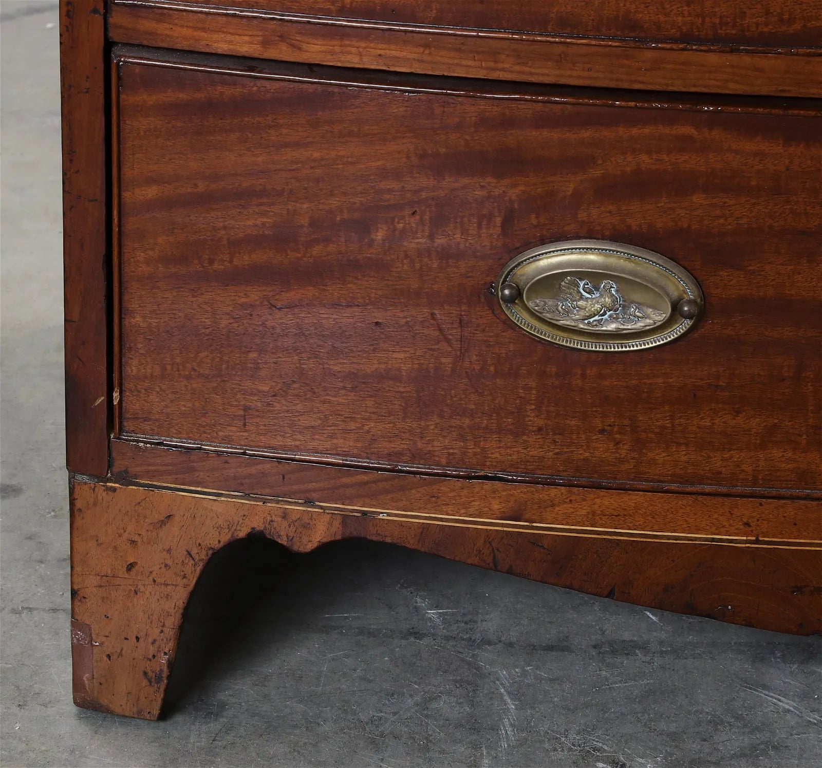 AF4-006: Antique Early 19th Century English Regency Mahogany Bowfront Chest of Drawers With Original Hardware