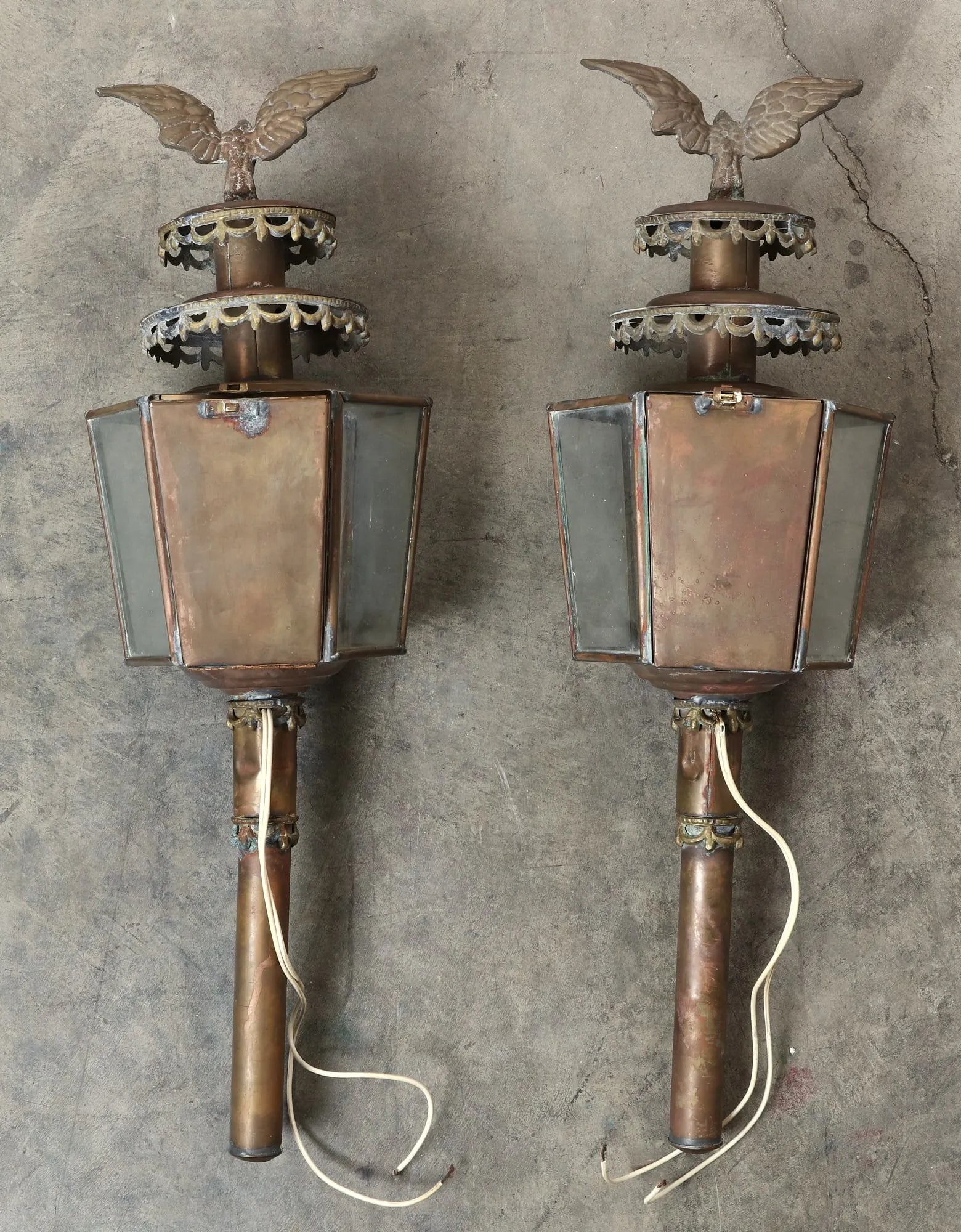 AL3-006: Pair of Early 19th Century American Federal Coach Lanterns Converted to Electric Outdoor Sconces