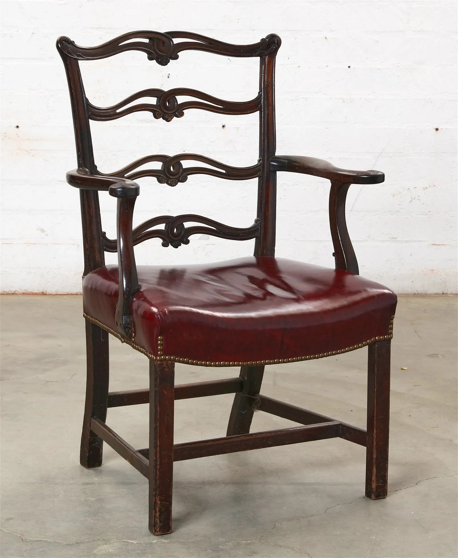 AF2-404: Antique Late 18th Century George III Mahogany Ladder Back Open Armchair