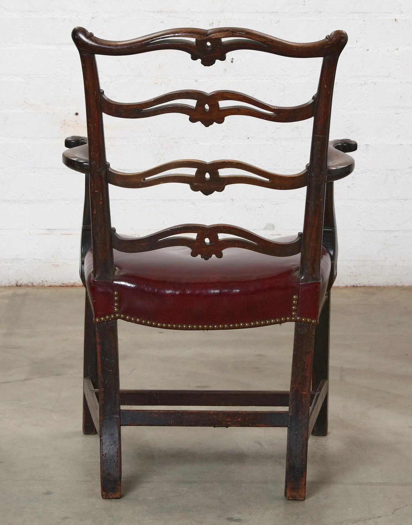 AF2-404: Antique Late 18th Century George III Mahogany Ladder Back Open Armchair