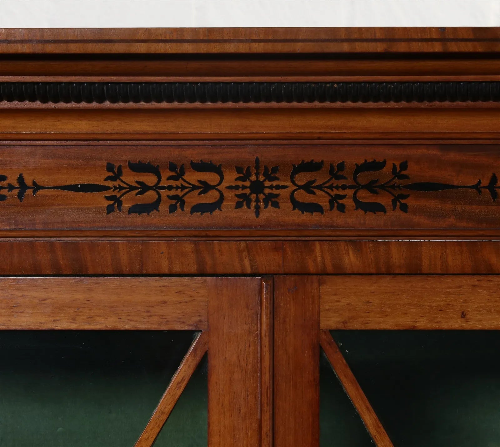 AF3-012: Antique Early 19th Century English Regency Mahogany Inlaid Step Back Cupboard