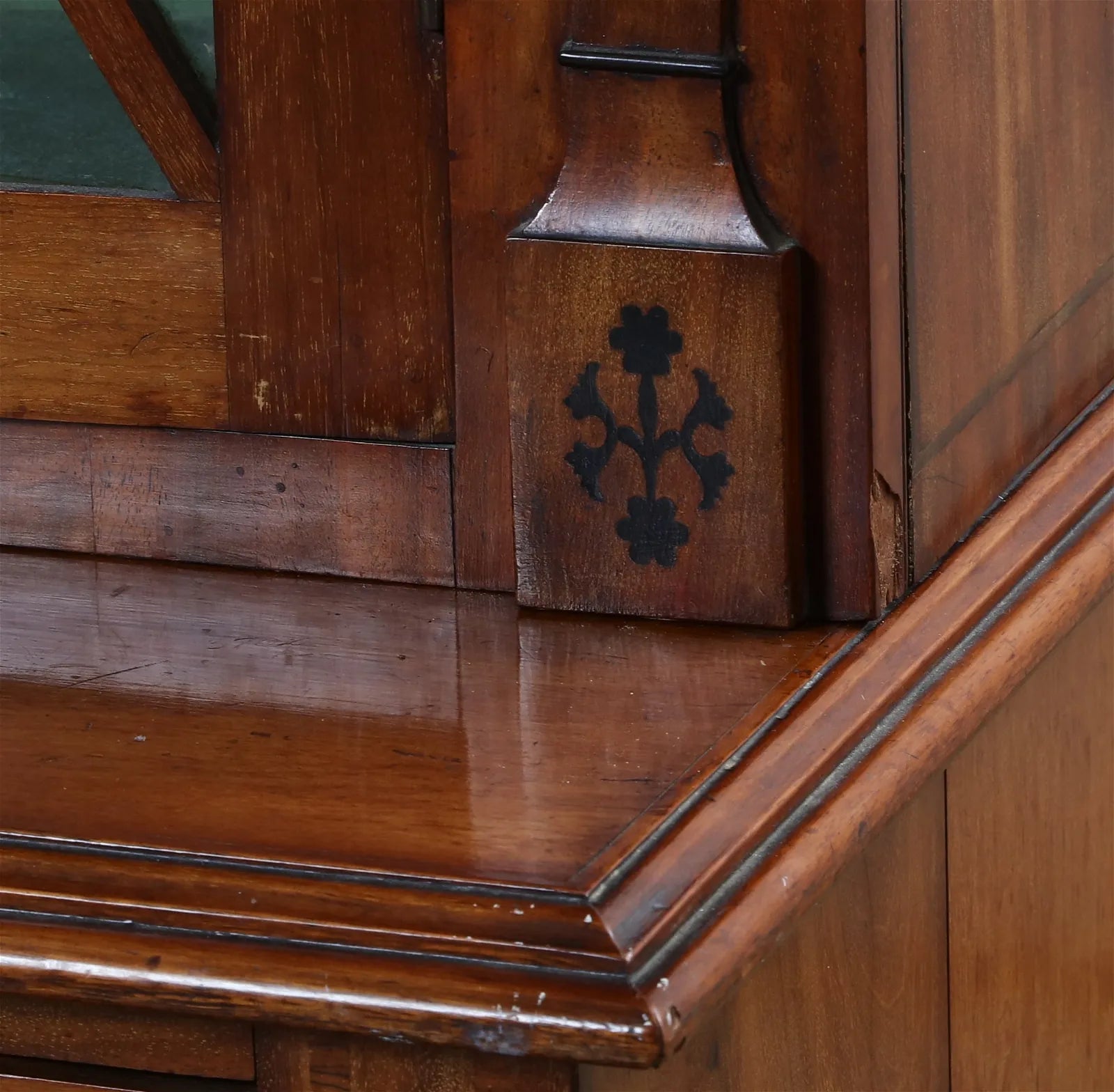 AF3-012: Antique Early 19th Century English Regency Mahogany Inlaid Step Back Cupboard