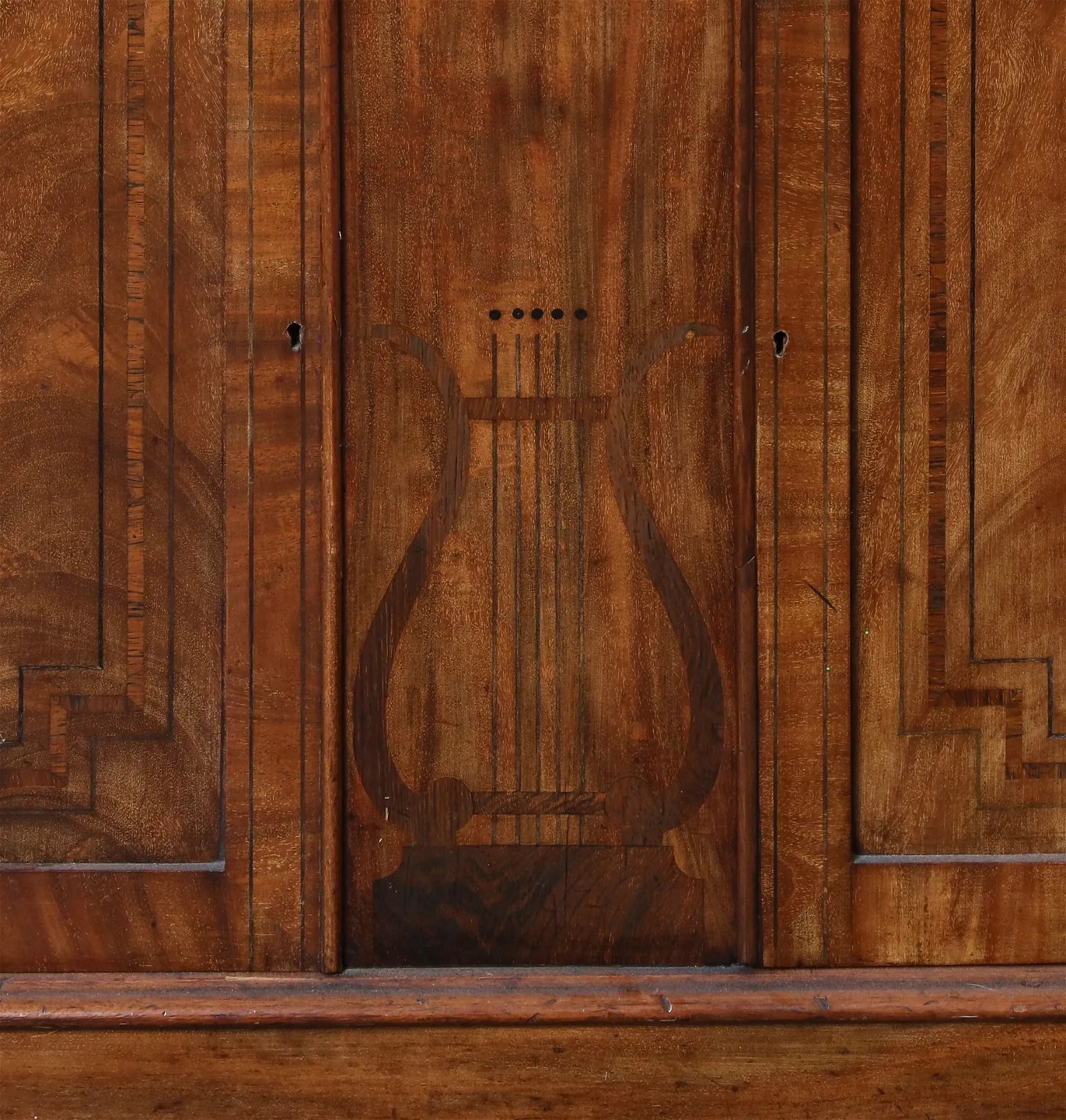 AF3-012: Antique Early 19th Century English Regency Mahogany Inlaid Step Back Cupboard