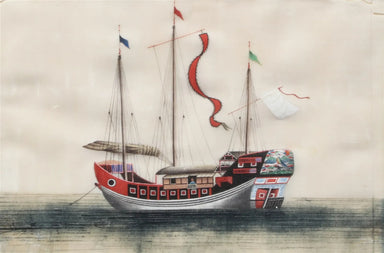 Early 19th Century Chinese Export Grand Chinese Junk Watercolor on Pith Paper Painting | Work of Man