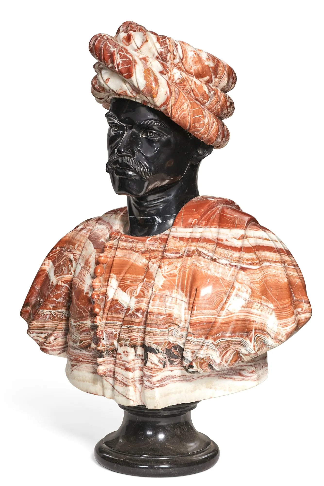 DA10-001: Early 20th Century Continental Variegated Red & Black Marble Bust of a Moor
