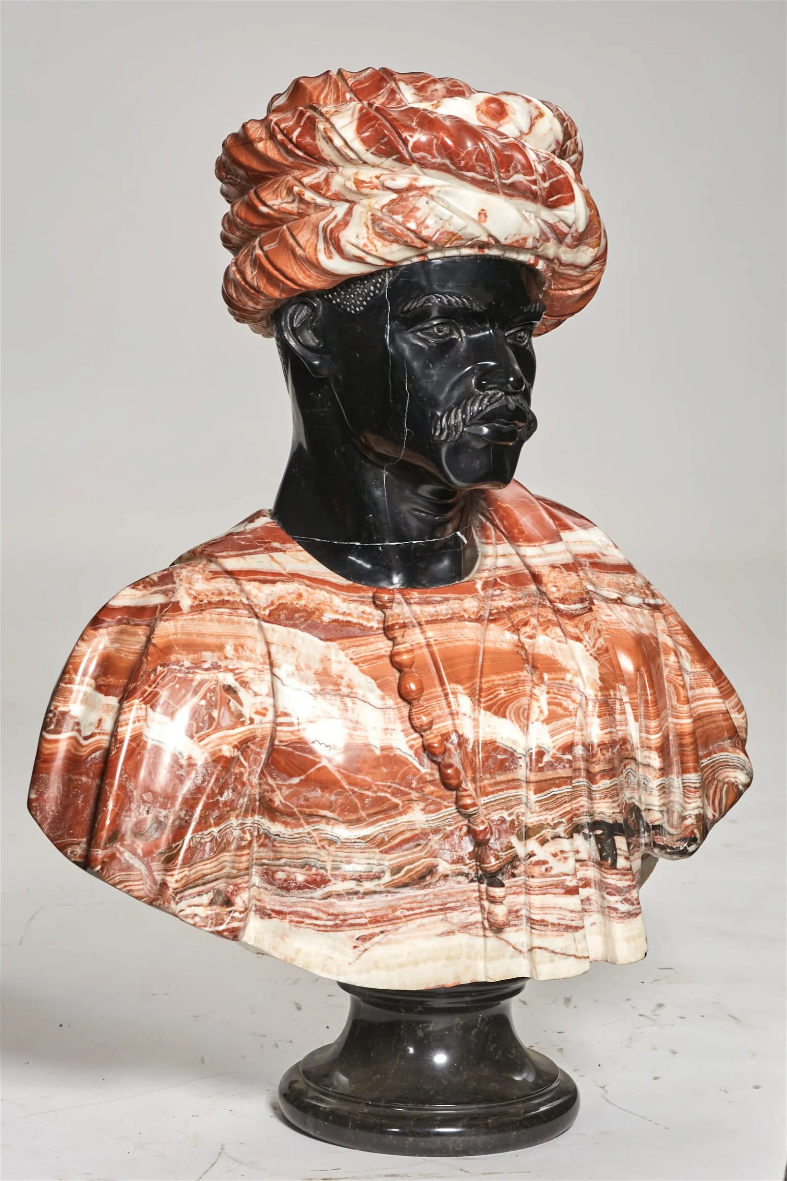 DA10-001: Early 20th Century Continental Variegated Red & Black Marble Bust of a Moor