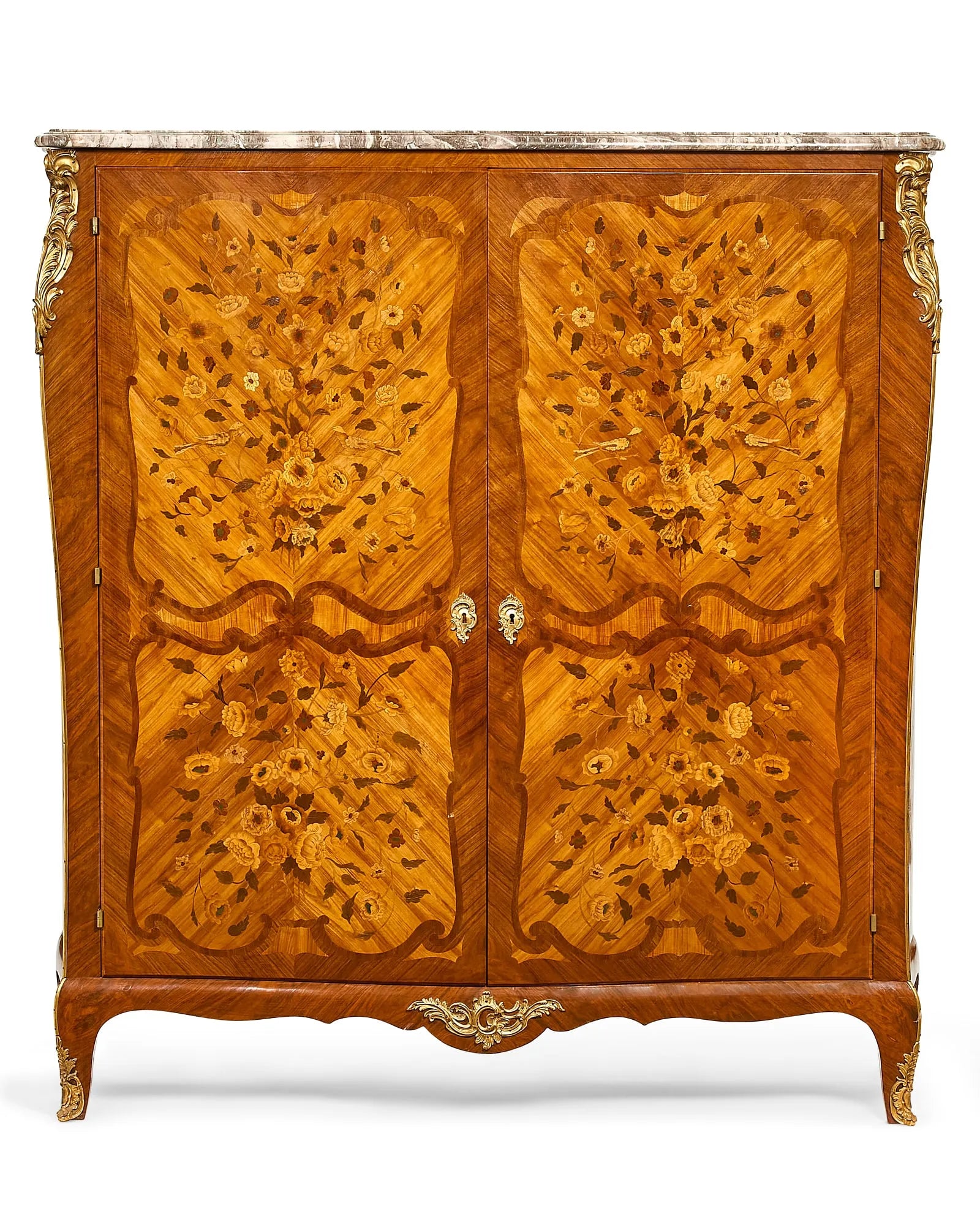 AF3-013: ANTIQUE LATE 19TH CENTURY FRENCH LOUIS XV STYLE MARQUETRY INLAID CABINET