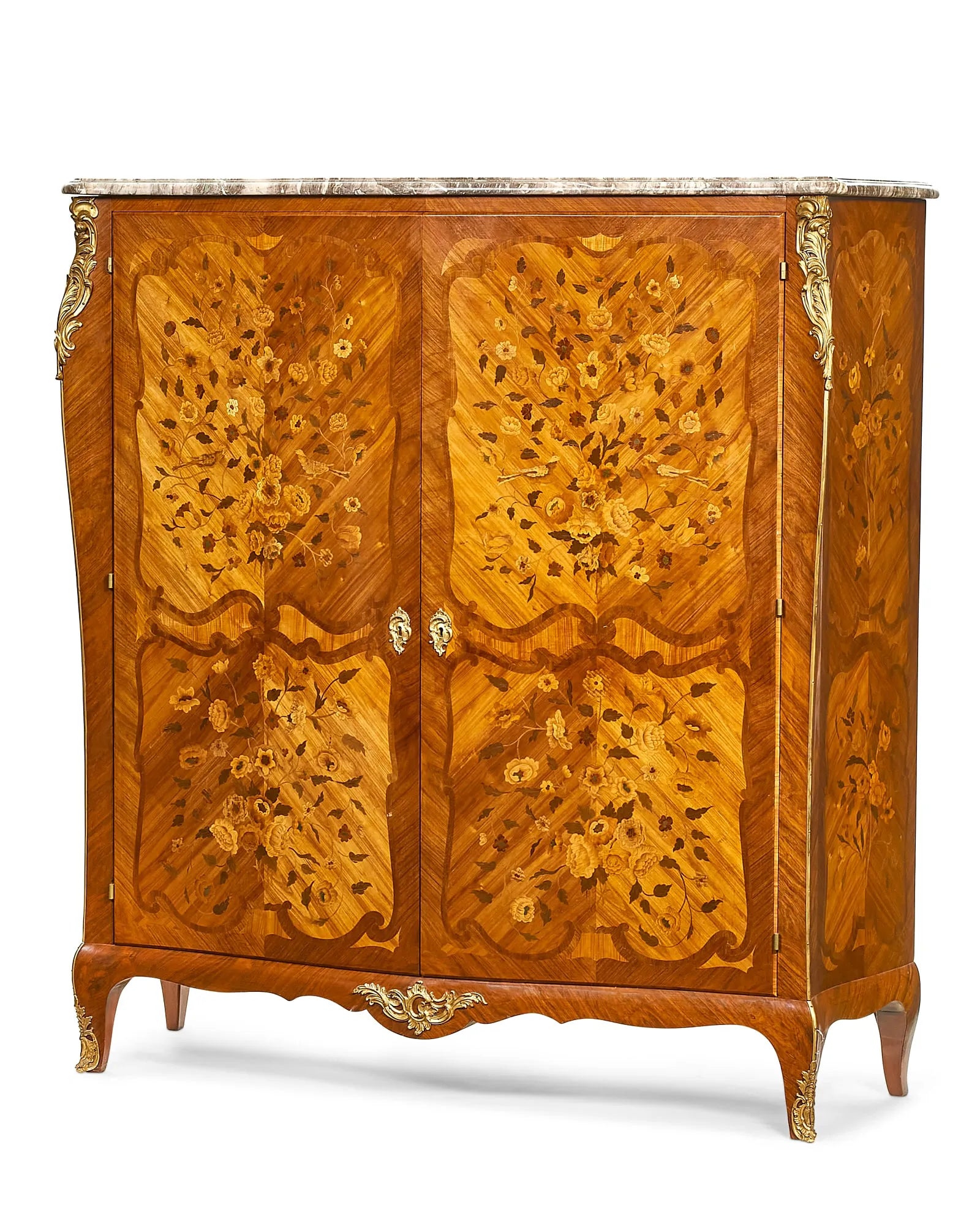 AF3-013: ANTIQUE LATE 19TH CENTURY FRENCH LOUIS XV STYLE MARQUETRY INLAID CABINET