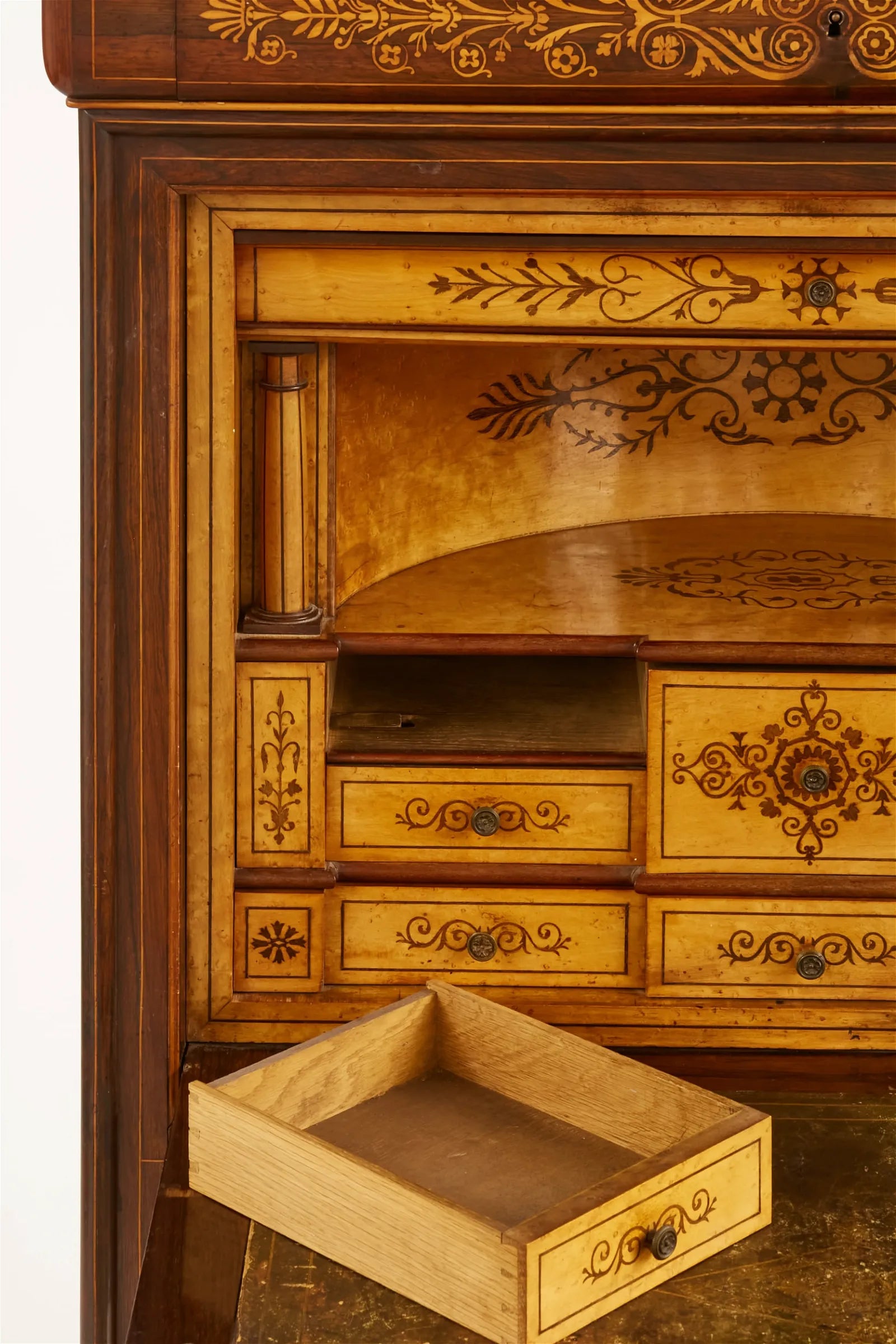 AF5-003: Antique Early 19th Century French Charles X Inlaid Hardwood & Marquetry Secretaire Abattant