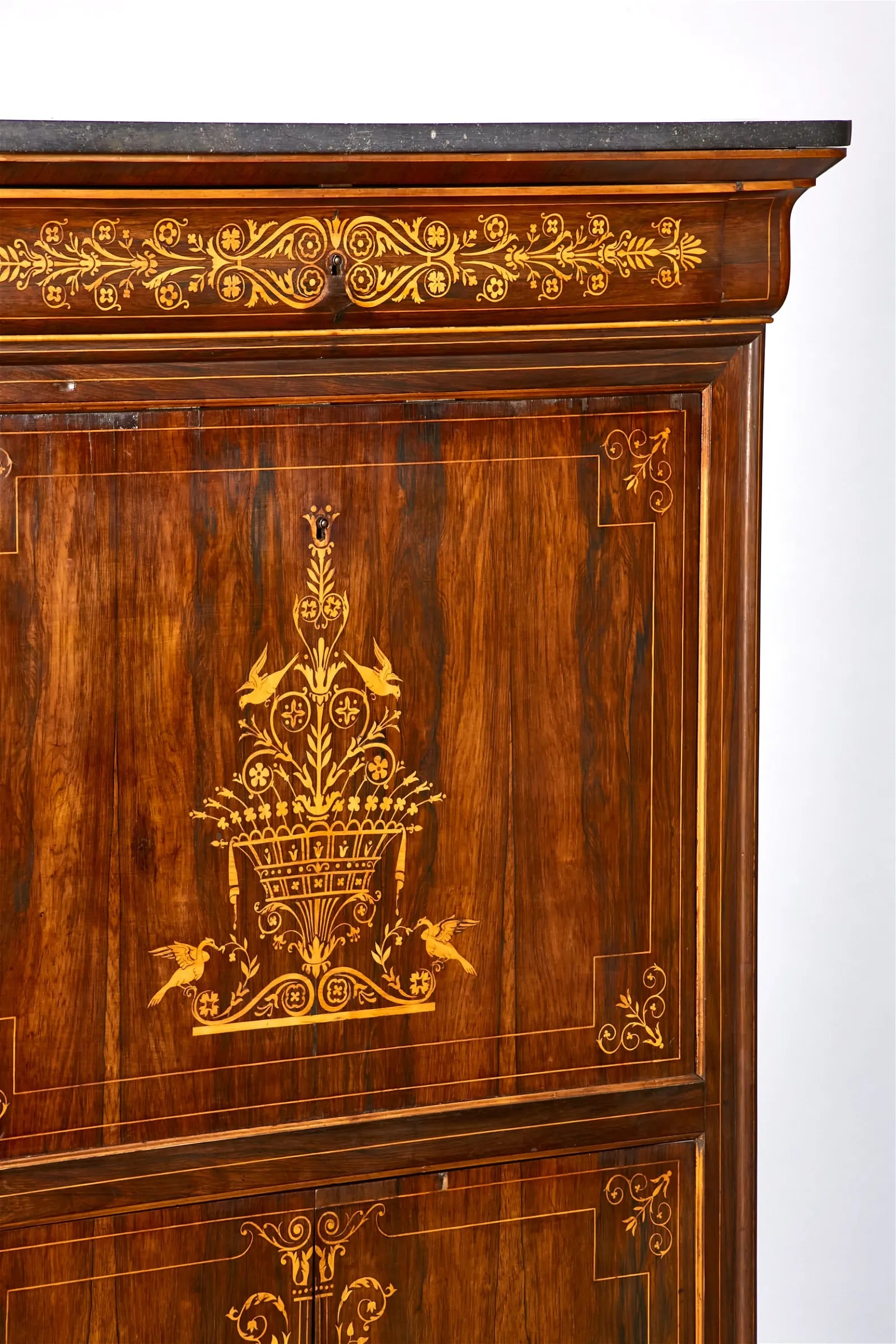 AF5-003: Antique Early 19th Century French Charles X Inlaid Hardwood & Marquetry Secretaire Abattant