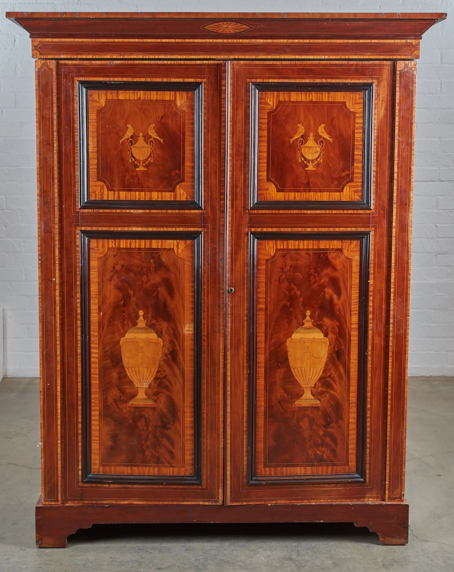 AF3-008: Antique Early 19th C Continental Neoclassical Mahogany & Satinwood Inlaid Armoire