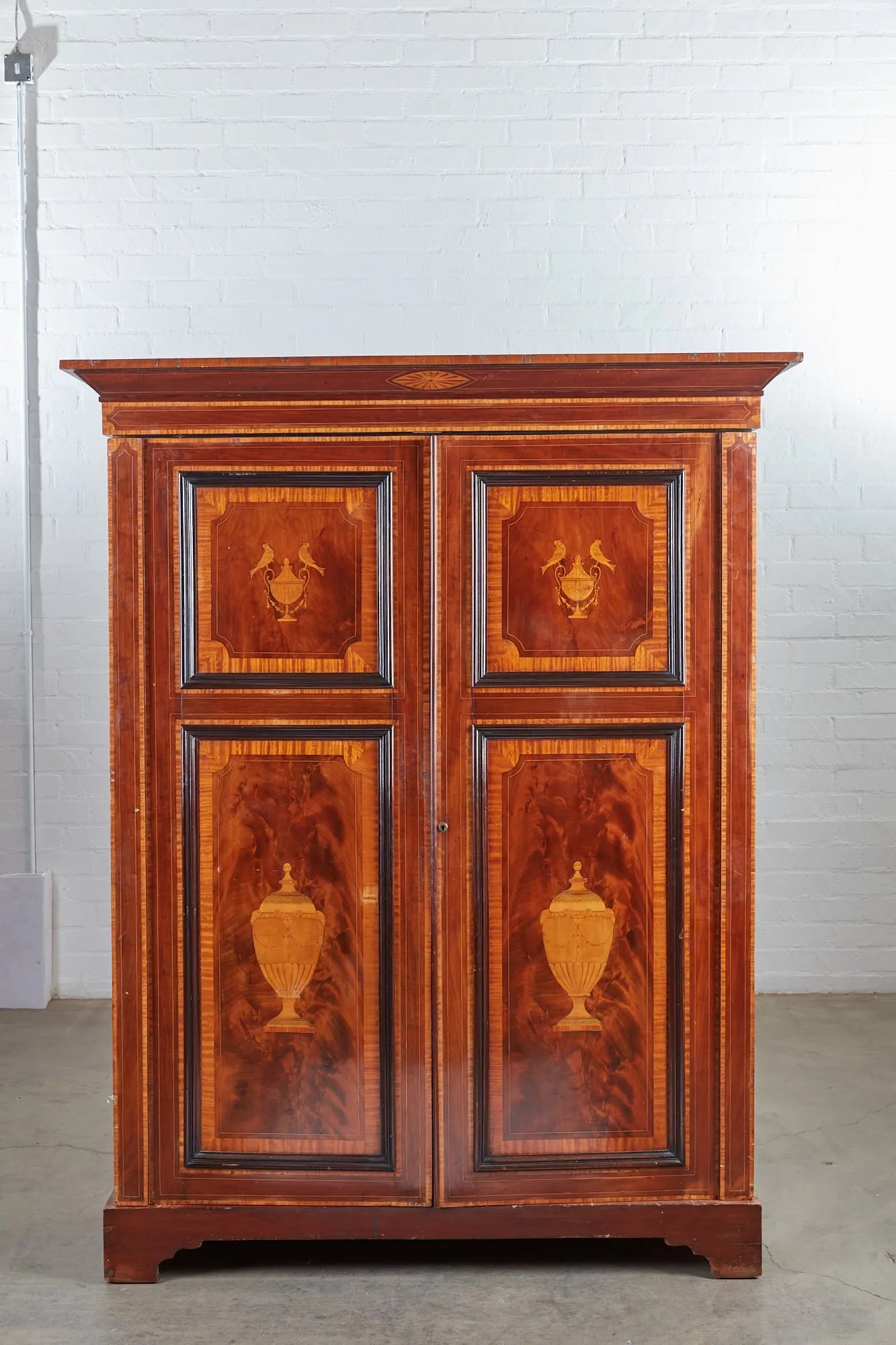 AF3-008: Antique Early 19th C Continental Neoclassical Mahogany & Satinwood Inlaid Armoire