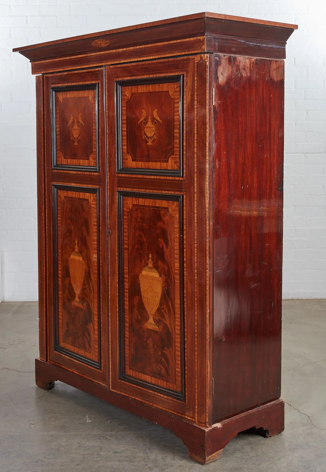 AF3-008: Antique Early 19th C Continental Neoclassical Mahogany & Satinwood Inlaid Armoire