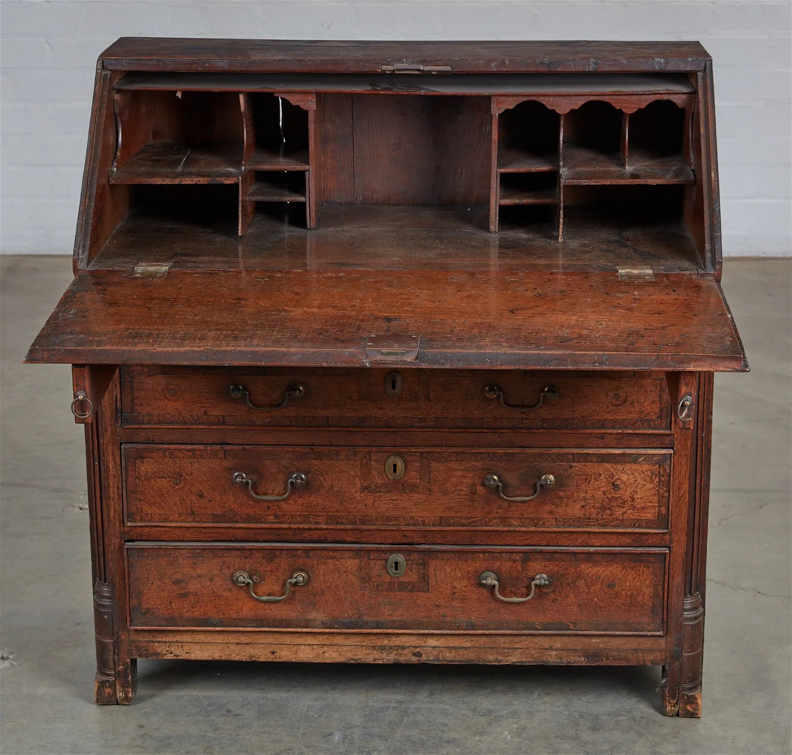 AF5-022: Antique Late 18th Century George III Provincial Oak Slant Front Desk