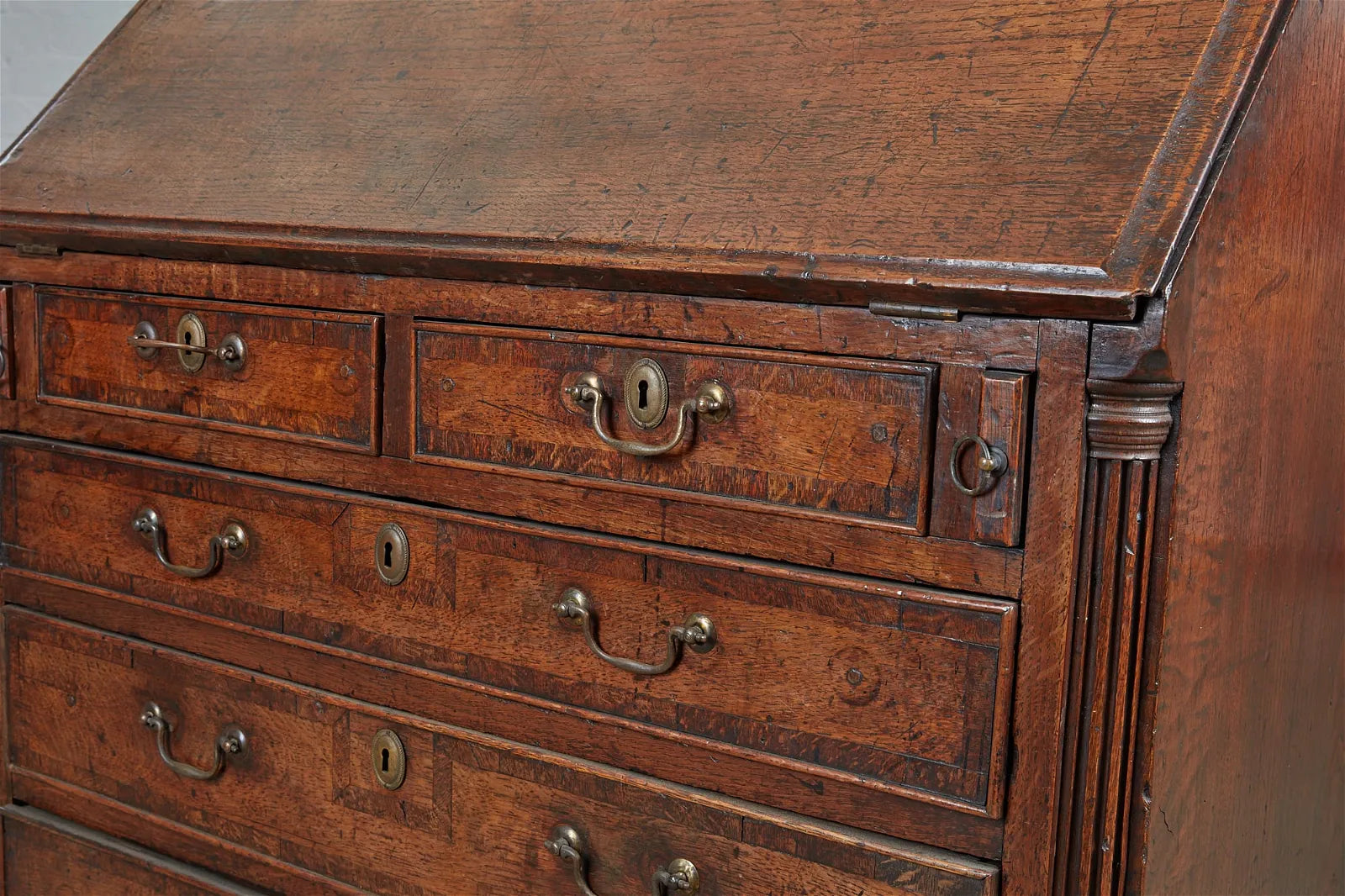 AF5-022: Antique Late 18th Century George III Provincial Oak Slant Front Desk