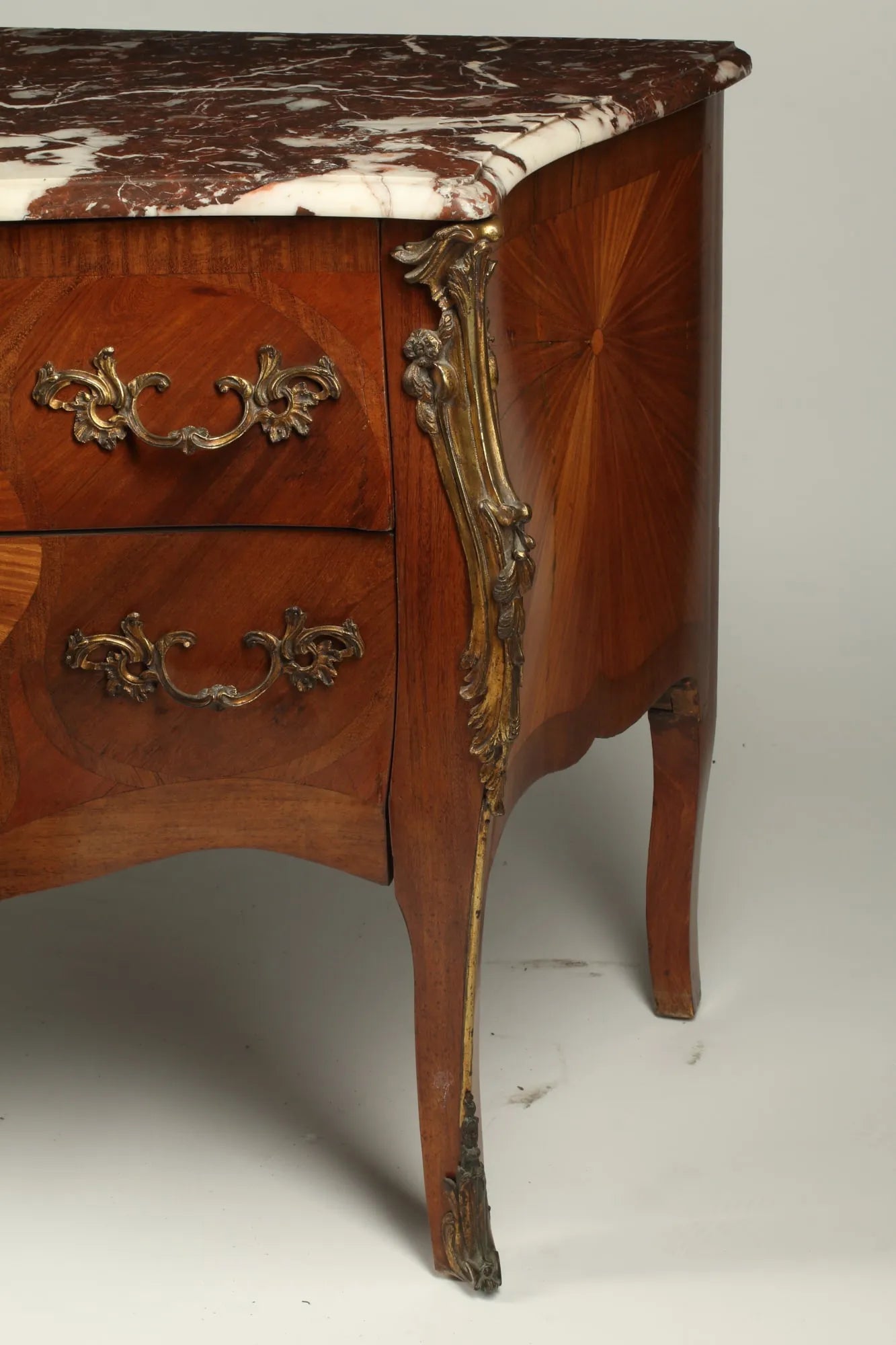 AF4-003: Antique Late 19th Century French Louis XV Style Inlaid Satinwood & Mahogany Marquetry Commode