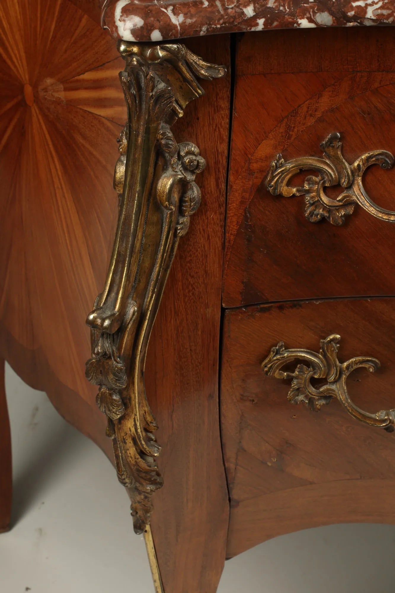 AF4-003: Antique Late 19th Century French Louis XV Style Inlaid Satinwood & Mahogany Marquetry Commode