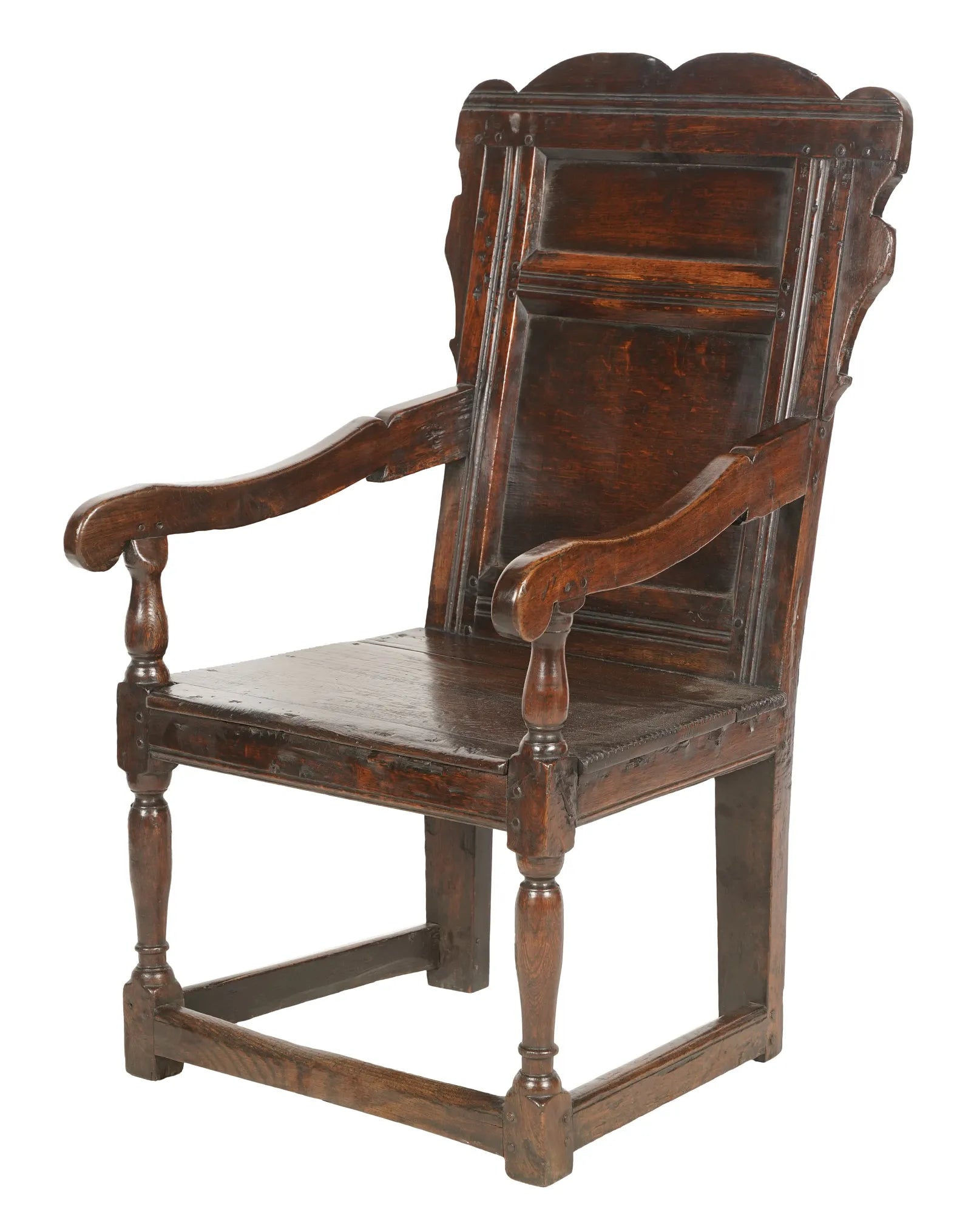 AF2-408: Antique Early 18th C English Walnut & Oak Wainscot Arm Chair