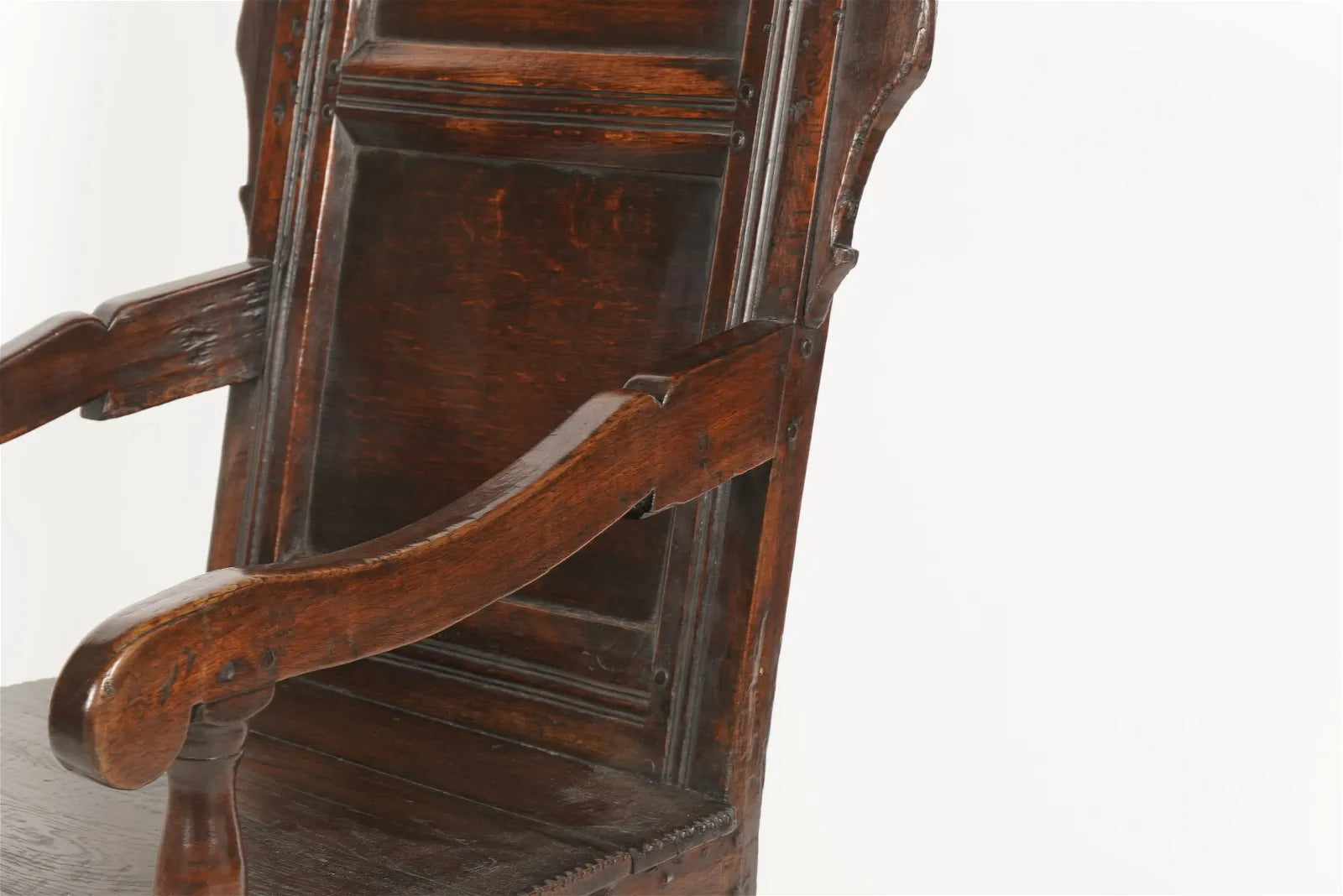 AF2-408: Antique Early 18th C English Walnut & Oak Wainscot Arm Chair