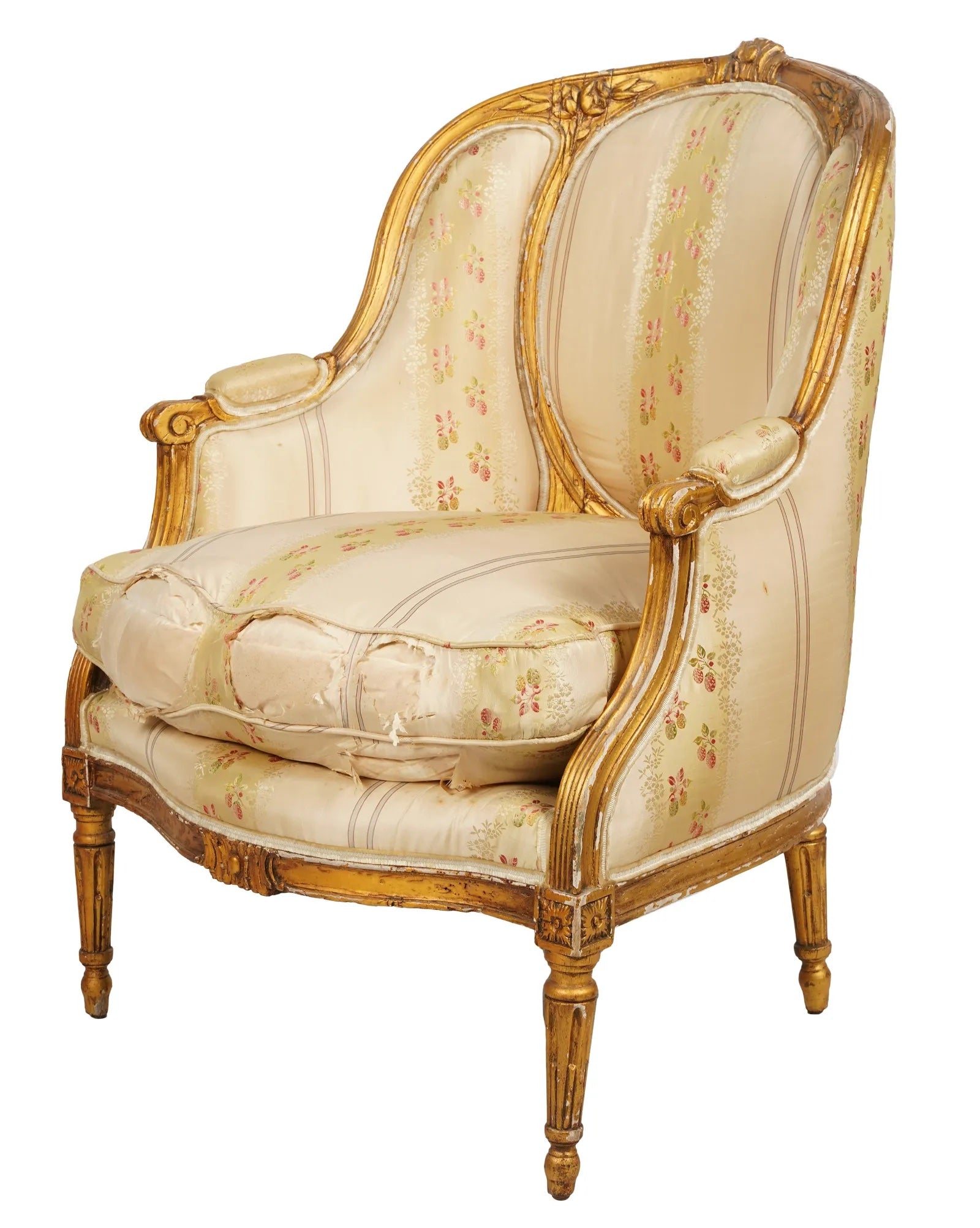 AF2-410: Antique Late 19th Century French Louis XVI Gilt Wood Bergere