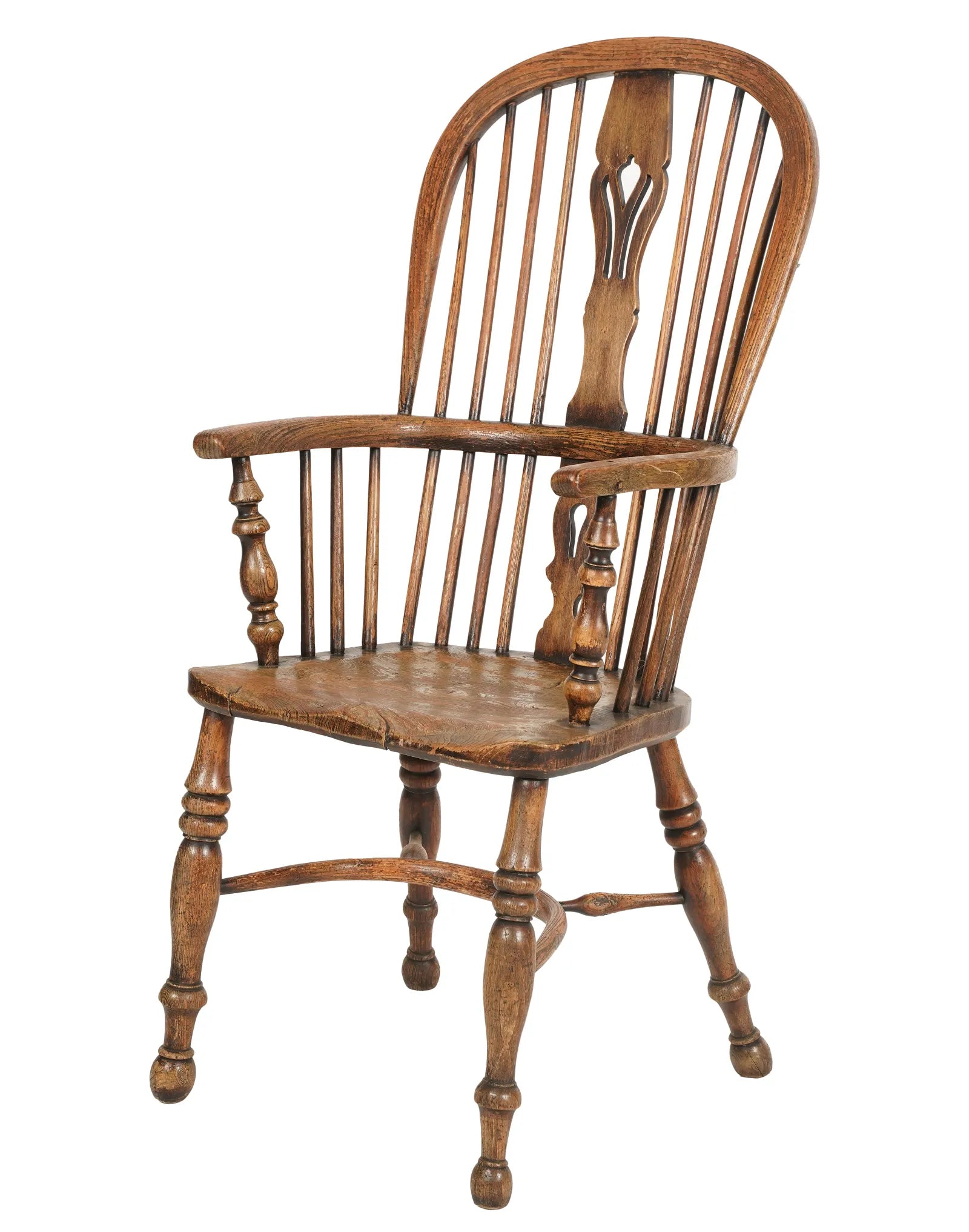 AF2-335: Antique Early 20th Century Pine English Fiddleback Windsor Armchair