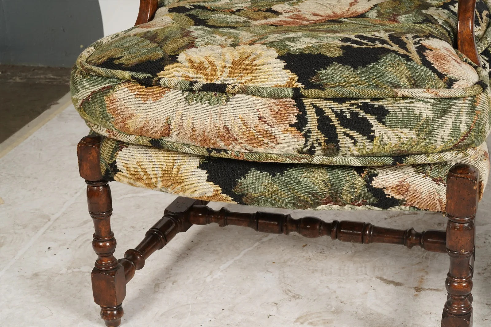 AF2-415: Antique Pair of Late 20th Century French Provincial Style Upholstered Arm Chairs