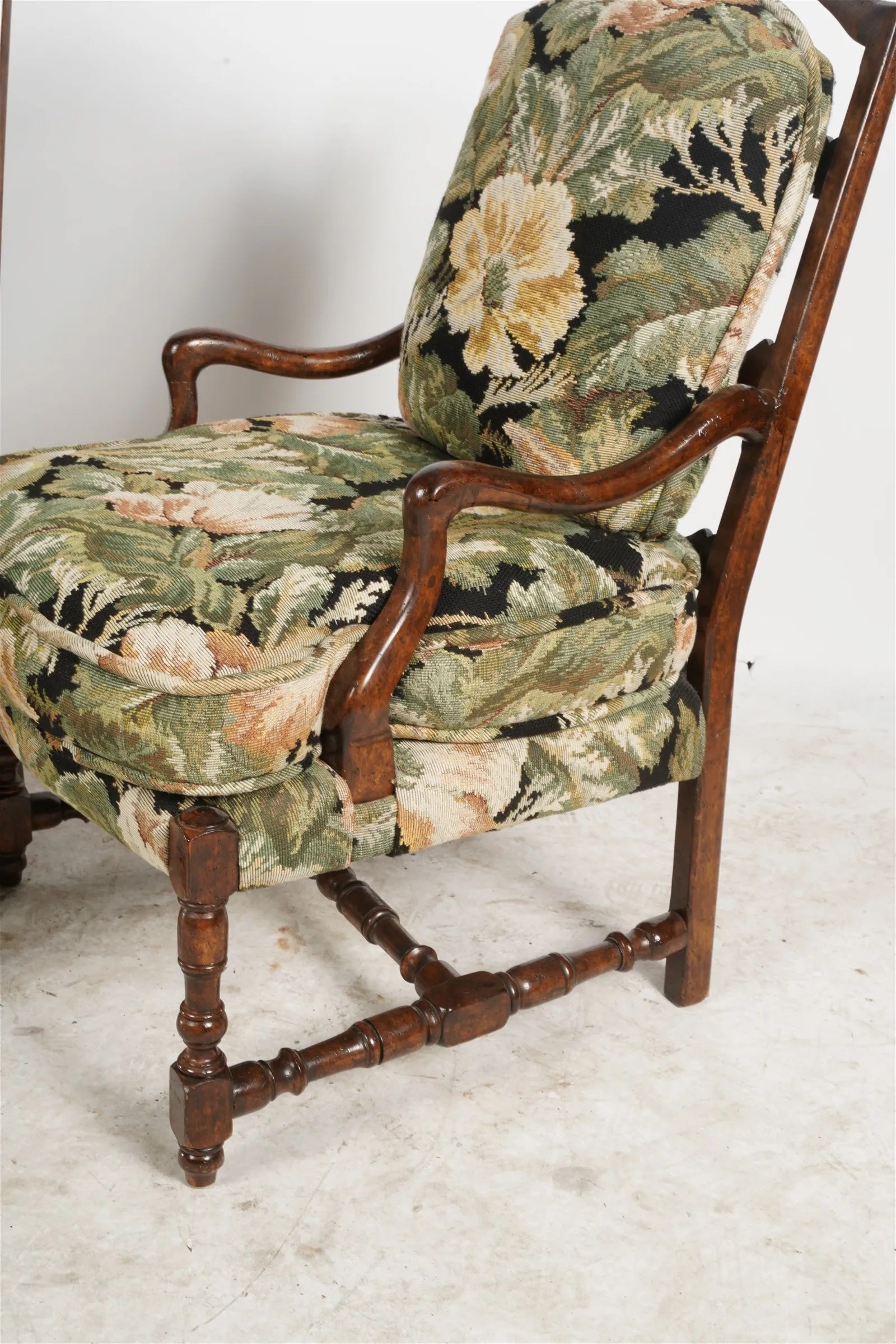 AF2-415: Antique Pair of Late 20th Century French Provincial Style Upholstered Arm Chairs