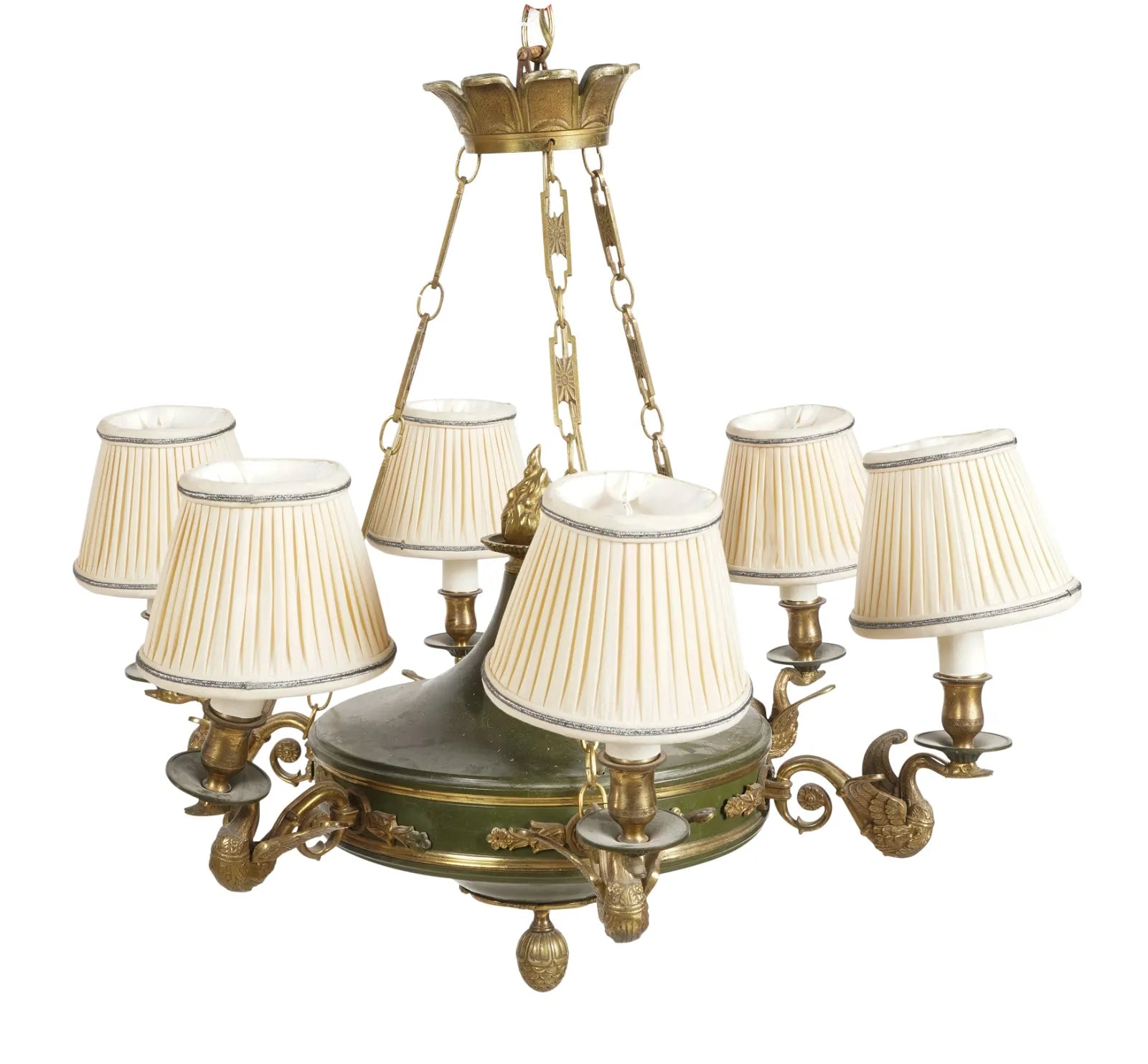 AL1-070: Early 20th Century French Empire Style Gilt Bronze & Patinated Metal 6 Light Chandelier