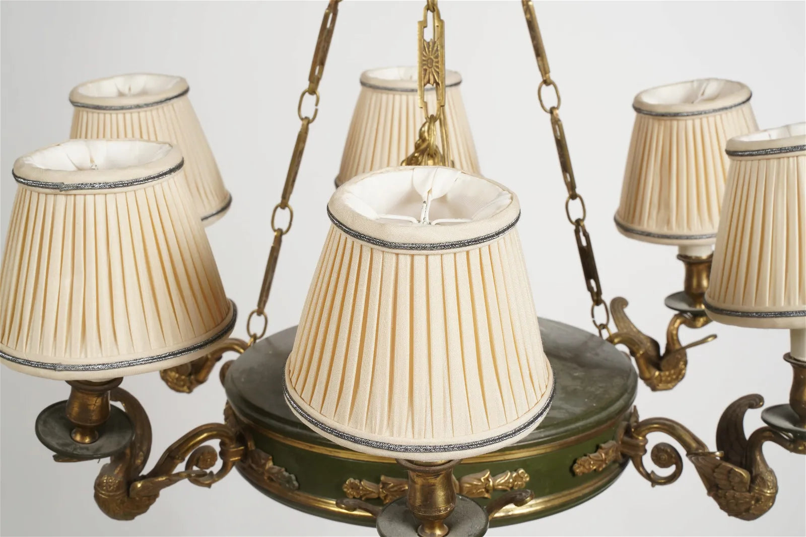 AL1-070: Early 20th Century French Empire Style Gilt Bronze & Patinated Metal 6 Light Chandelier